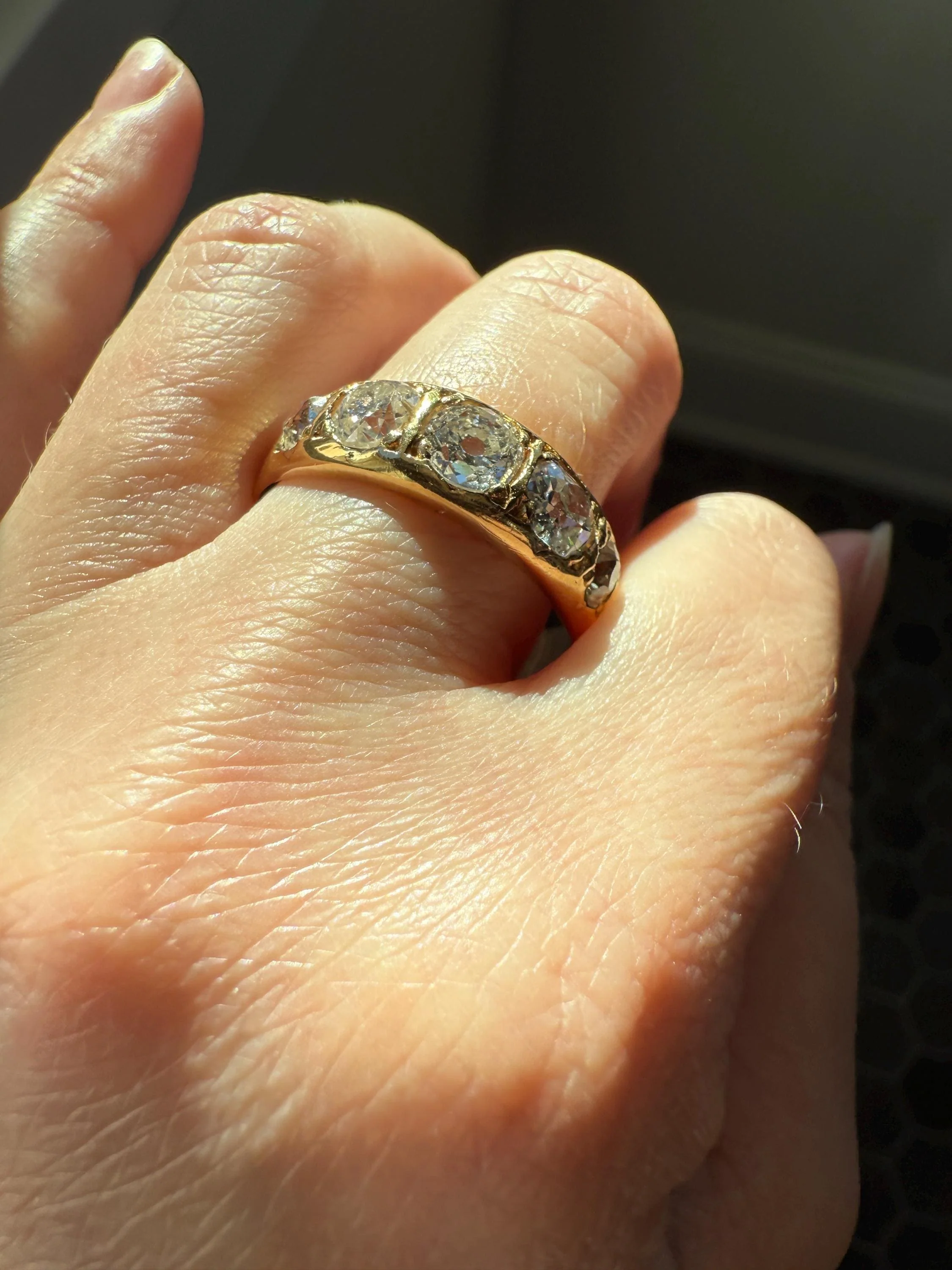 XL 2.5 Carats FIVE Stone Old Mine Cut DIAMOND Gypsy Ring Wide Band 18k Gold Solid Chunky Antique Edwardian Victorian Stacker OmC Man Unisex - Image 7