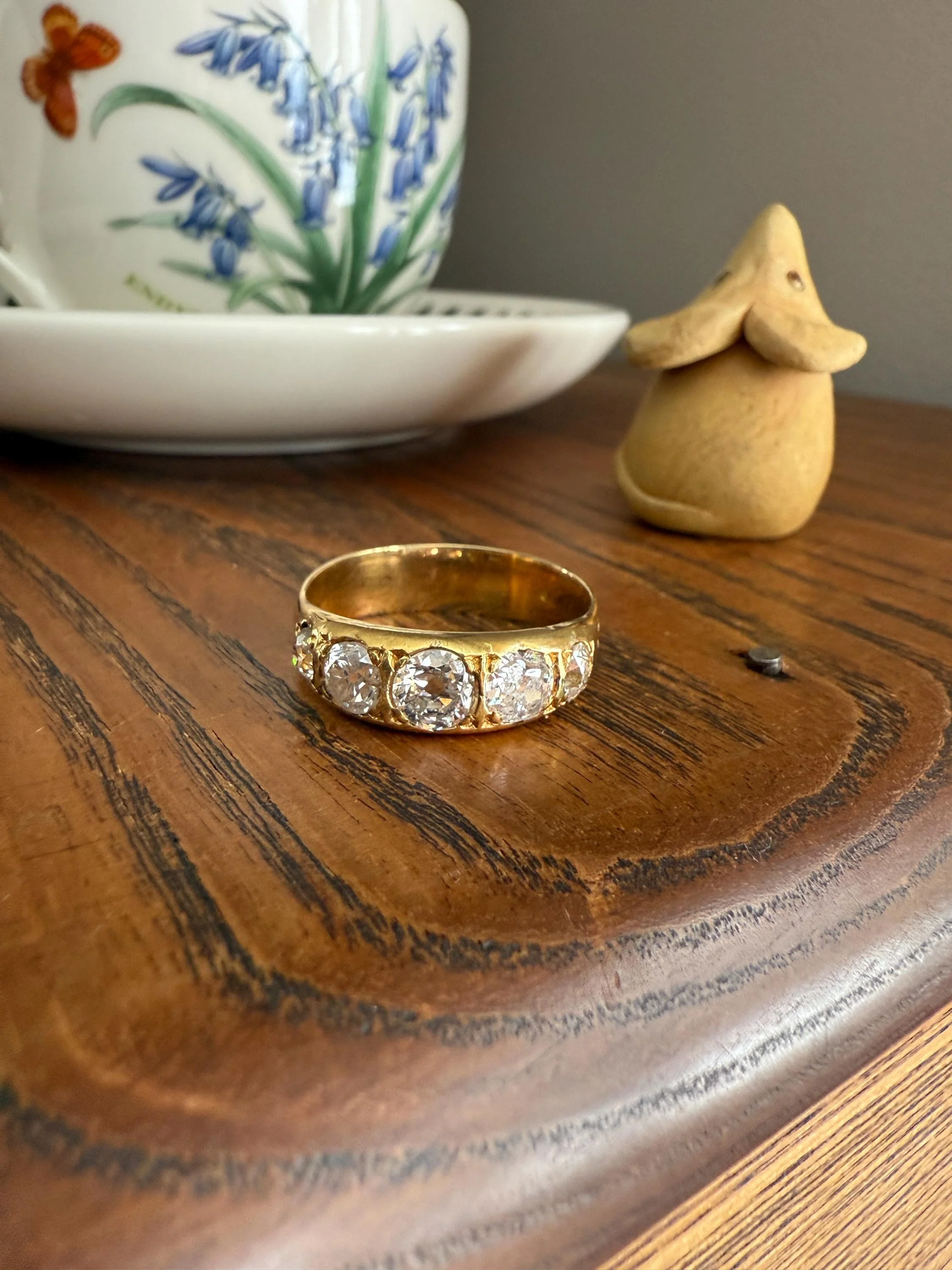 XL 2.5 Carats FIVE Stone Old Mine Cut DIAMOND Gypsy Ring Wide Band 18k Gold Solid Chunky Antique Edwardian Victorian Stacker OmC Man Unisex - Image 8