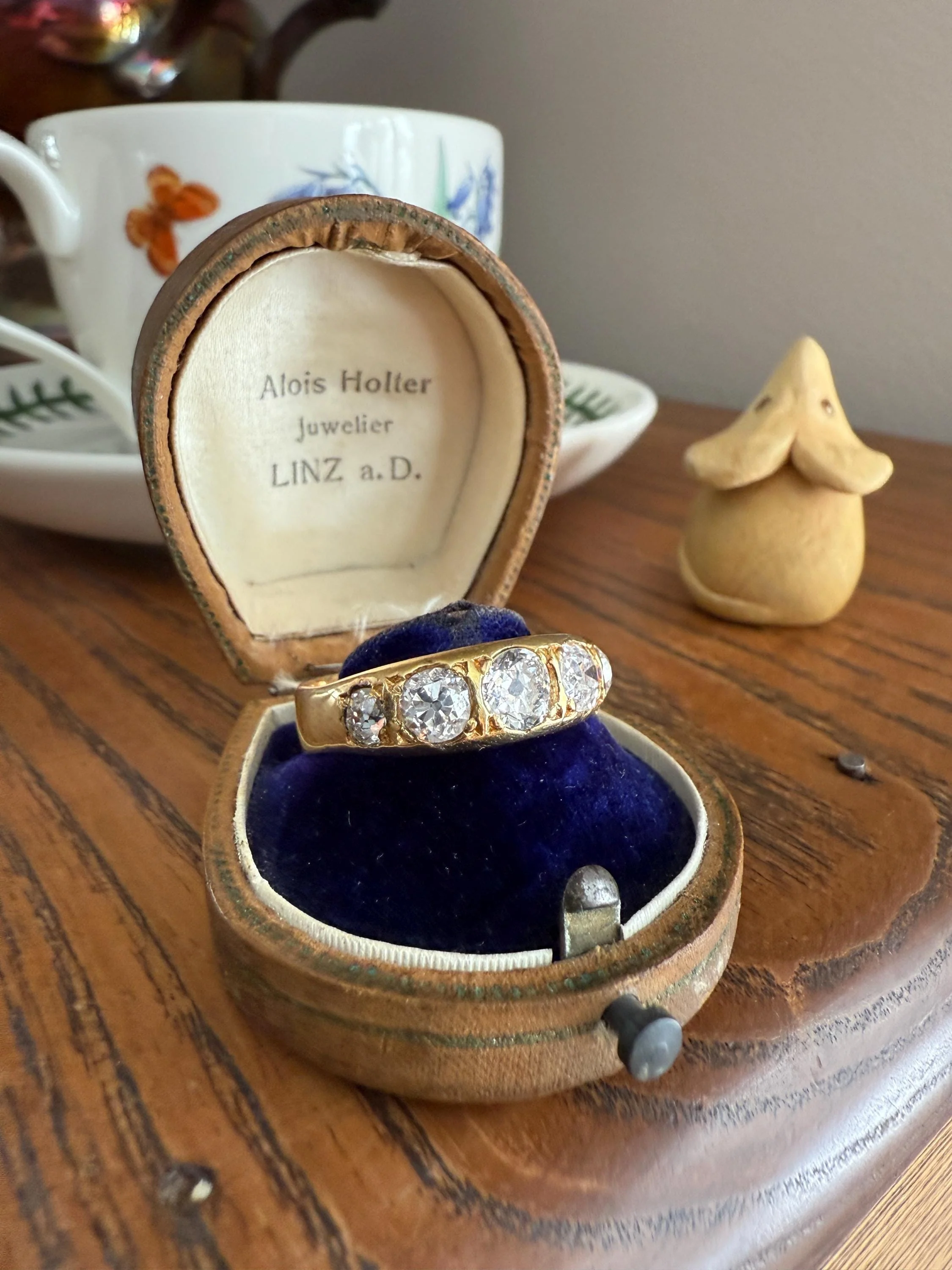 XL 2.5 Carats FIVE Stone Old Mine Cut DIAMOND Gypsy Ring Wide Band 18k Gold Solid Chunky Antique Edwardian Victorian Stacker OmC Man Unisex - Image 9