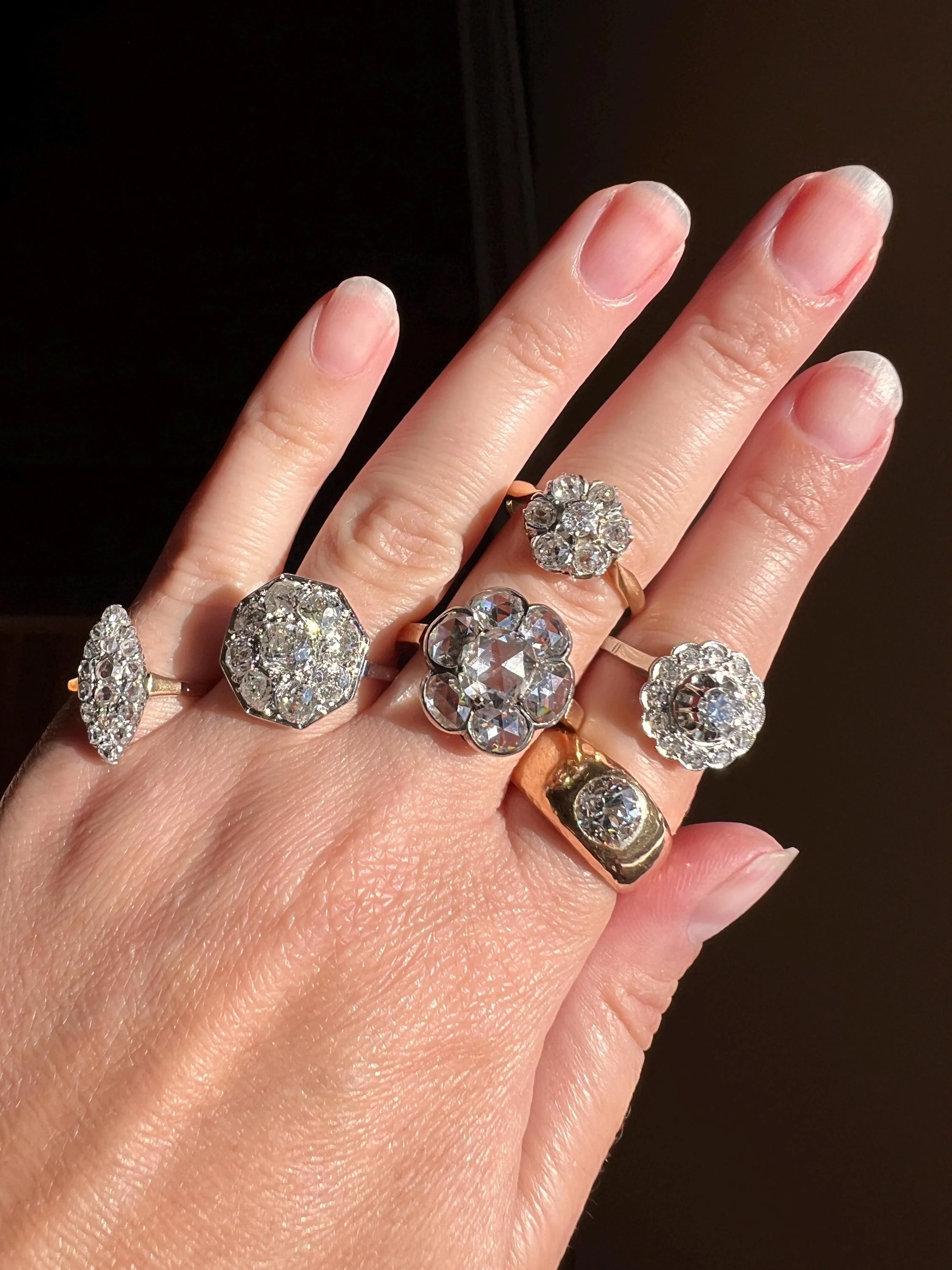 XL 2.7 Carat OCTAGON Shield French Antique PLATINUM Ring Old Mine Cut Diamonds Cluster - Image 10