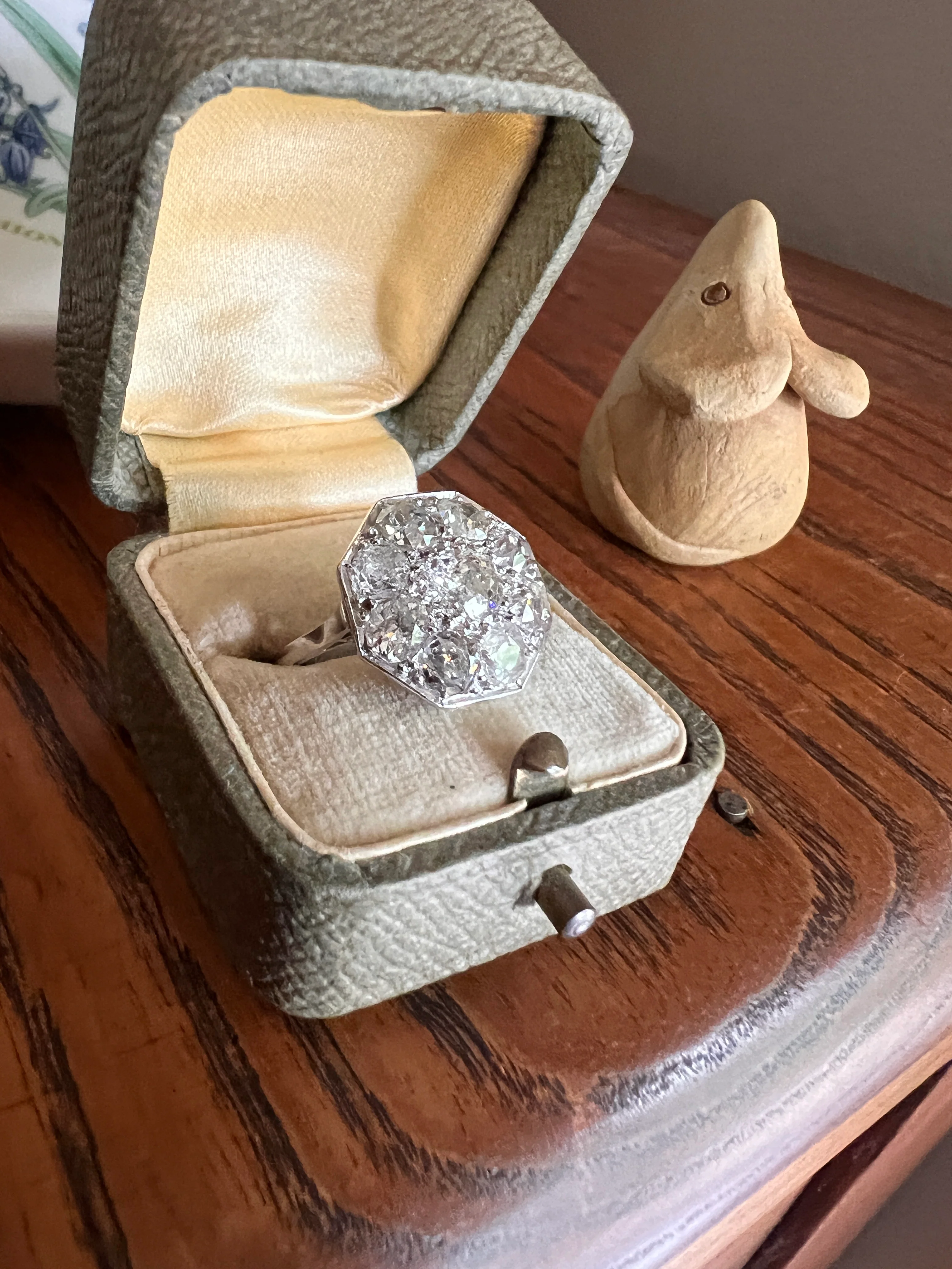 XL 2.7 Carat OCTAGON Shield French Antique PLATINUM Ring Old Mine Cut Diamonds Cluster - Image 11