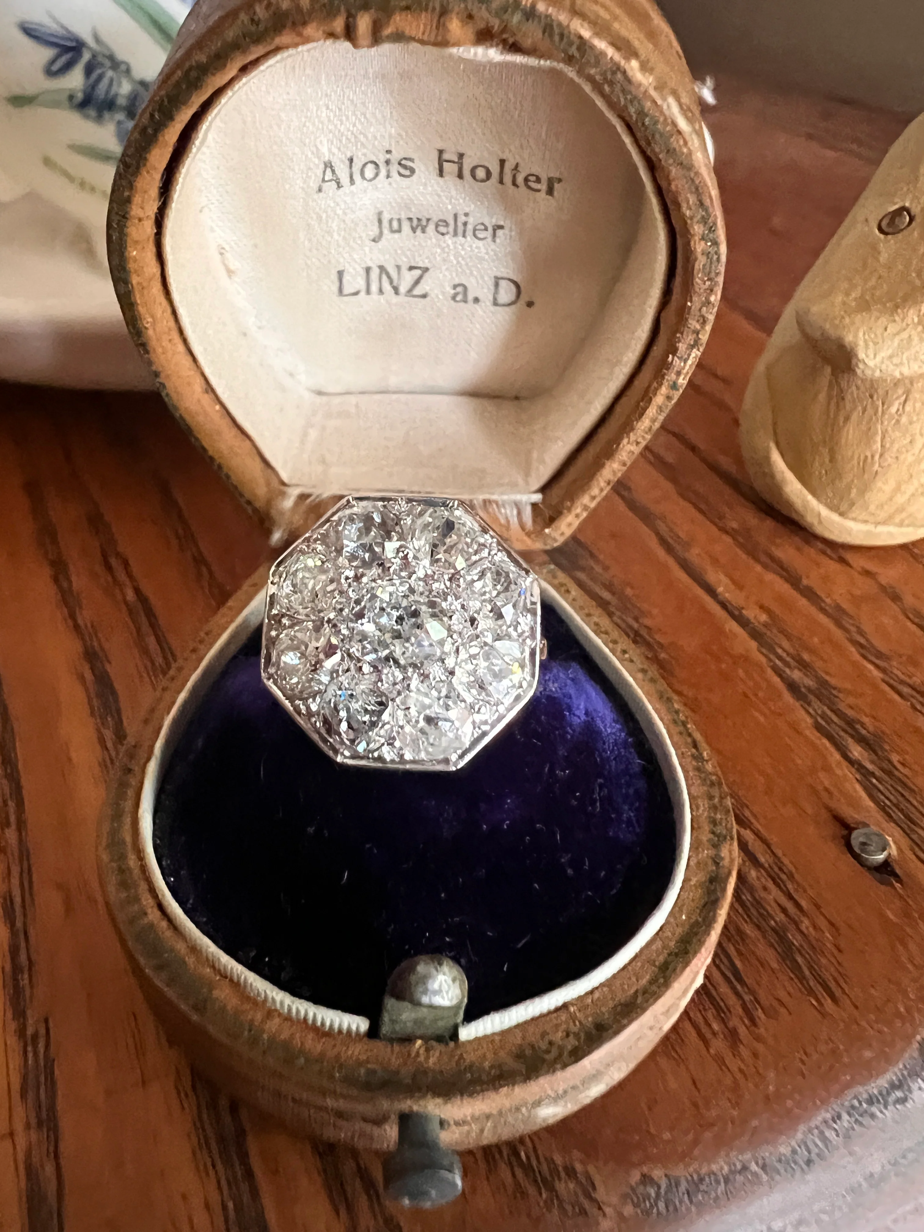 XL 2.7 Carat OCTAGON Shield French Antique PLATINUM Ring Old Mine Cut Diamonds Cluster - Image 12