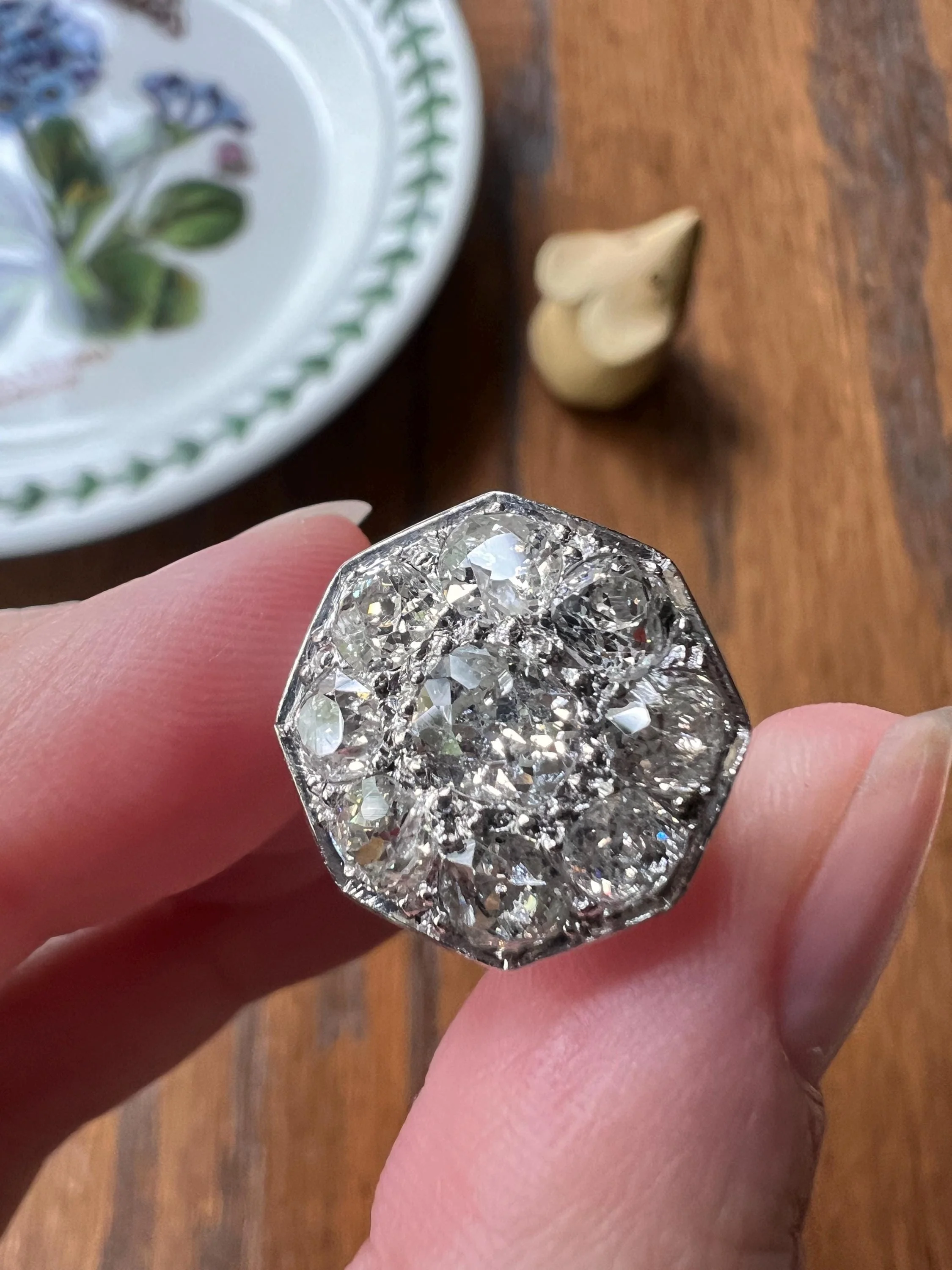 XL 2.7 Carat OCTAGON Shield French Antique PLATINUM Ring Old Mine Cut Diamonds Cluster - Image 5