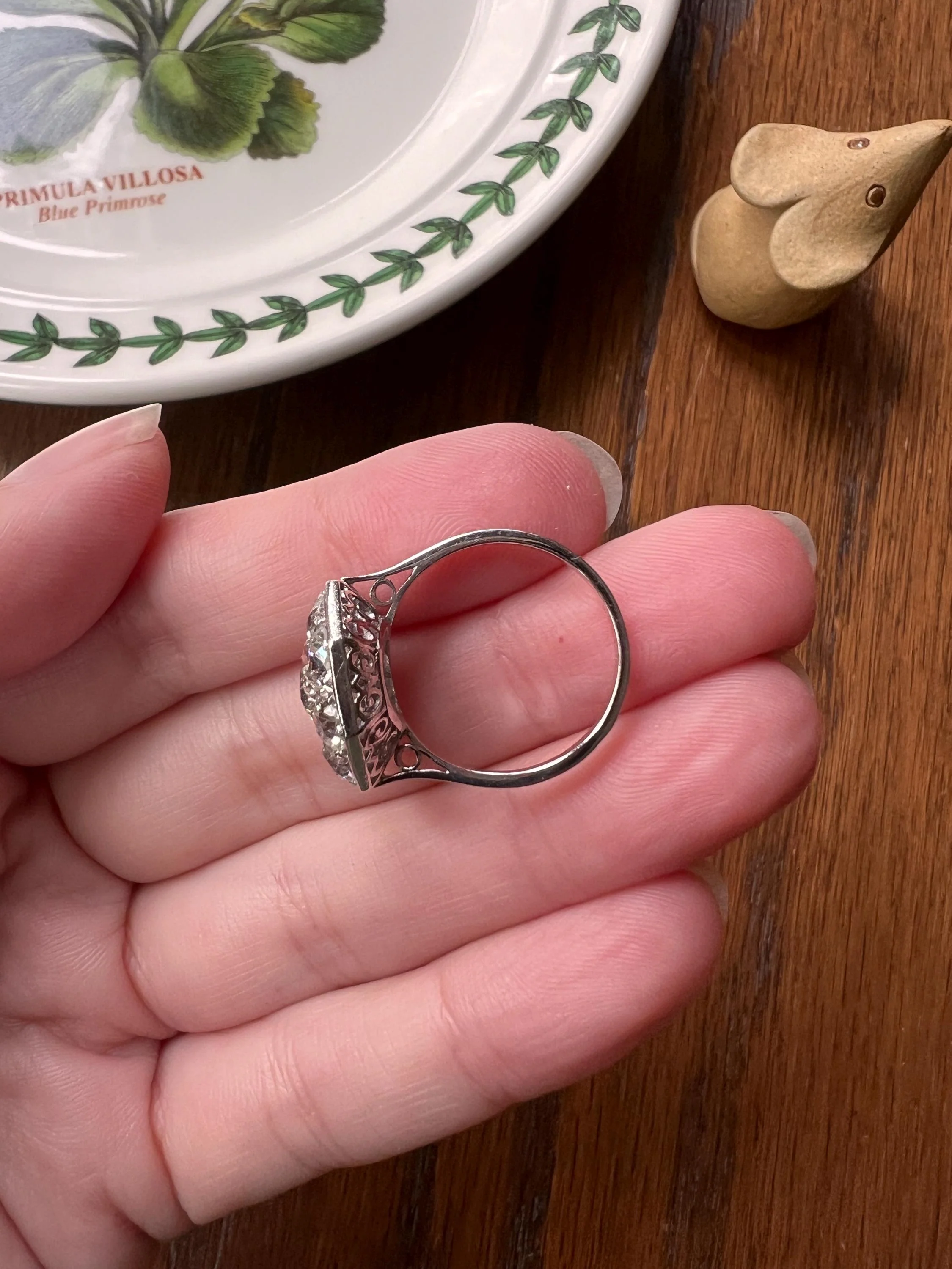 XL 2.7 Carat OCTAGON Shield French Antique PLATINUM Ring Old Mine Cut Diamonds Cluster - Image 8