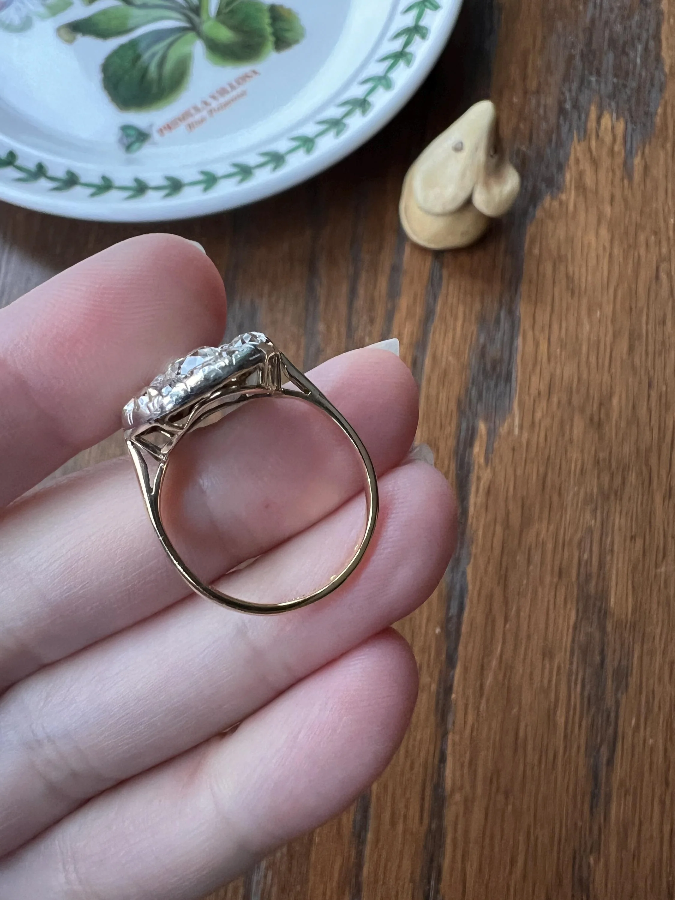 XL Antique Four Carat Old Mine Cut DIAMOND Cobblestone CLUSTER Ring 18k Gold Oval Chunky Warm Yellow OmC - Image 11