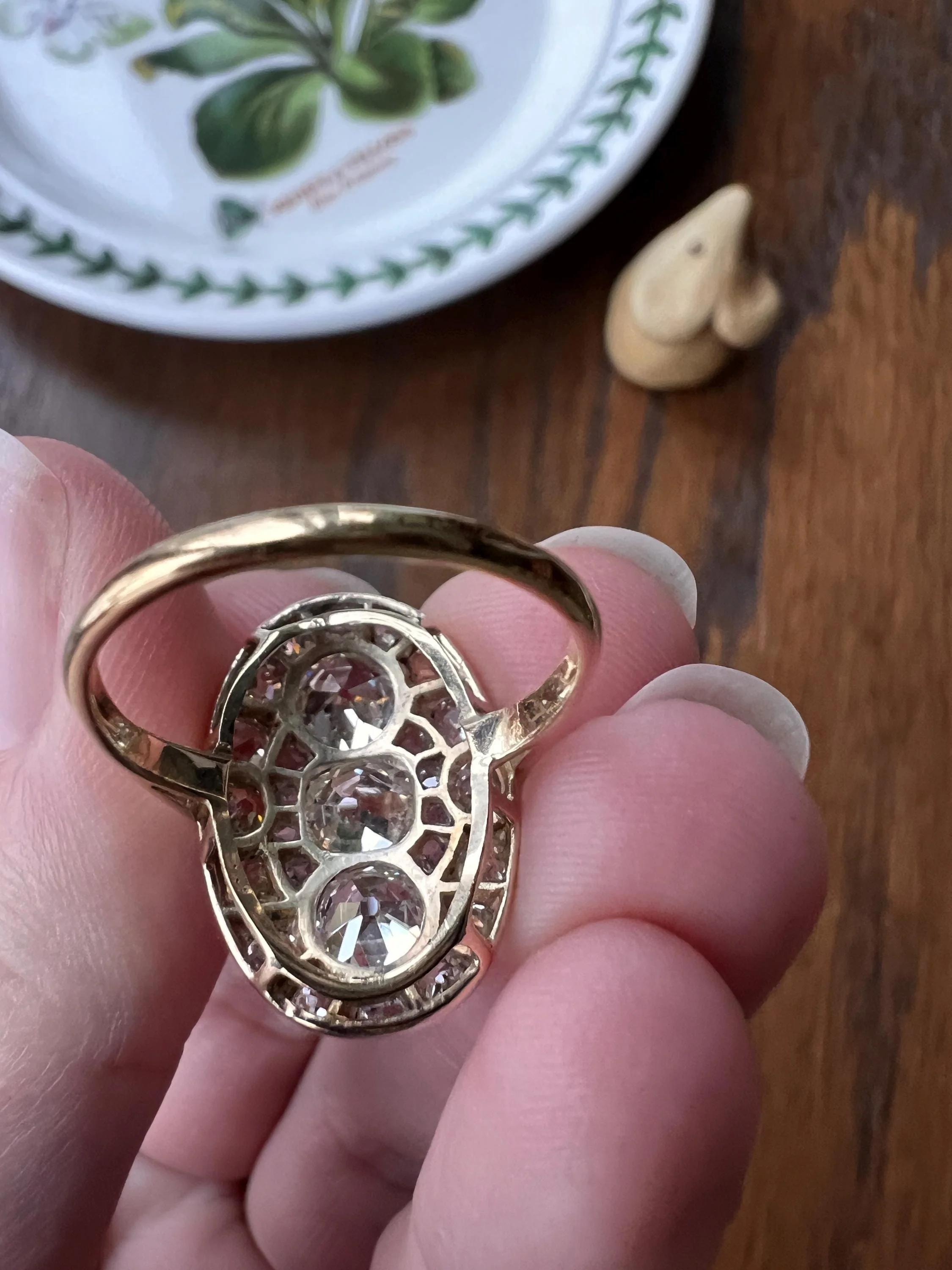 XL Antique Four Carat Old Mine Cut DIAMOND Cobblestone CLUSTER Ring 18k Gold Oval Chunky Warm Yellow OmC - Image 12
