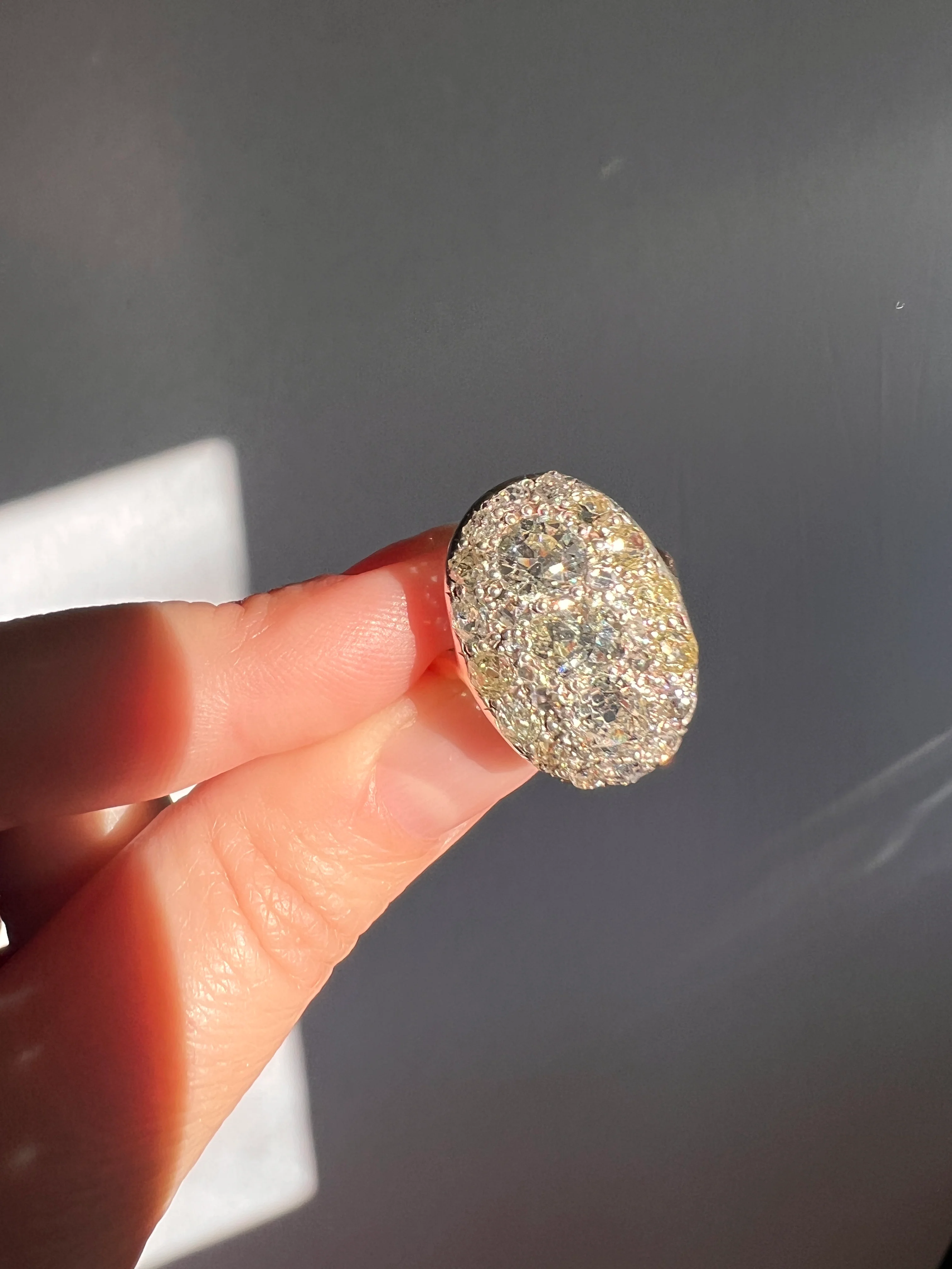 XL Antique Four Carat Old Mine Cut DIAMOND Cobblestone CLUSTER Ring 18k Gold Oval Chunky Warm Yellow OmC - Image 16