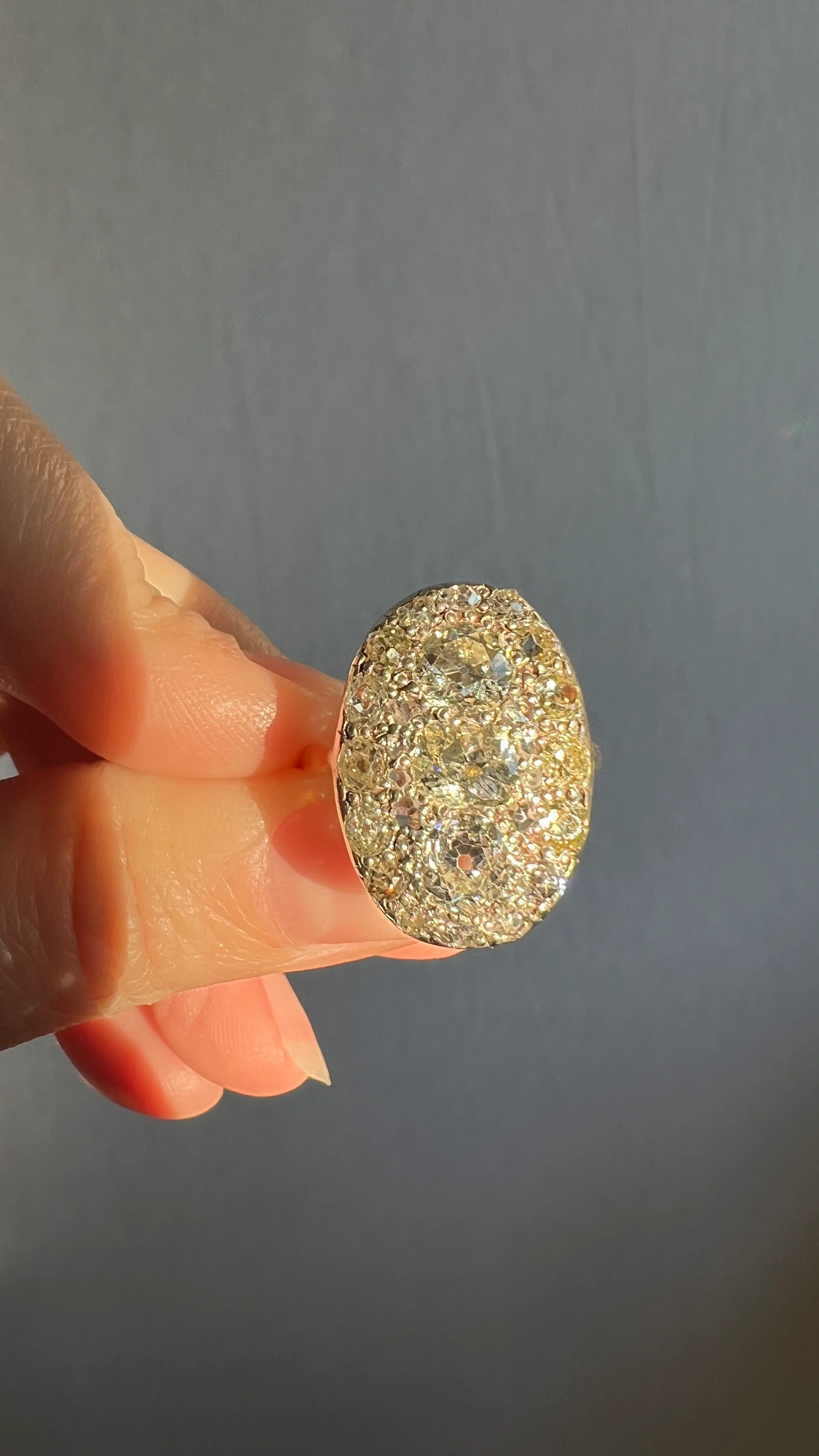 XL Antique Four Carat Old Mine Cut DIAMOND Cobblestone CLUSTER Ring 18k Gold Oval Chunky Warm Yellow OmC - Image 18