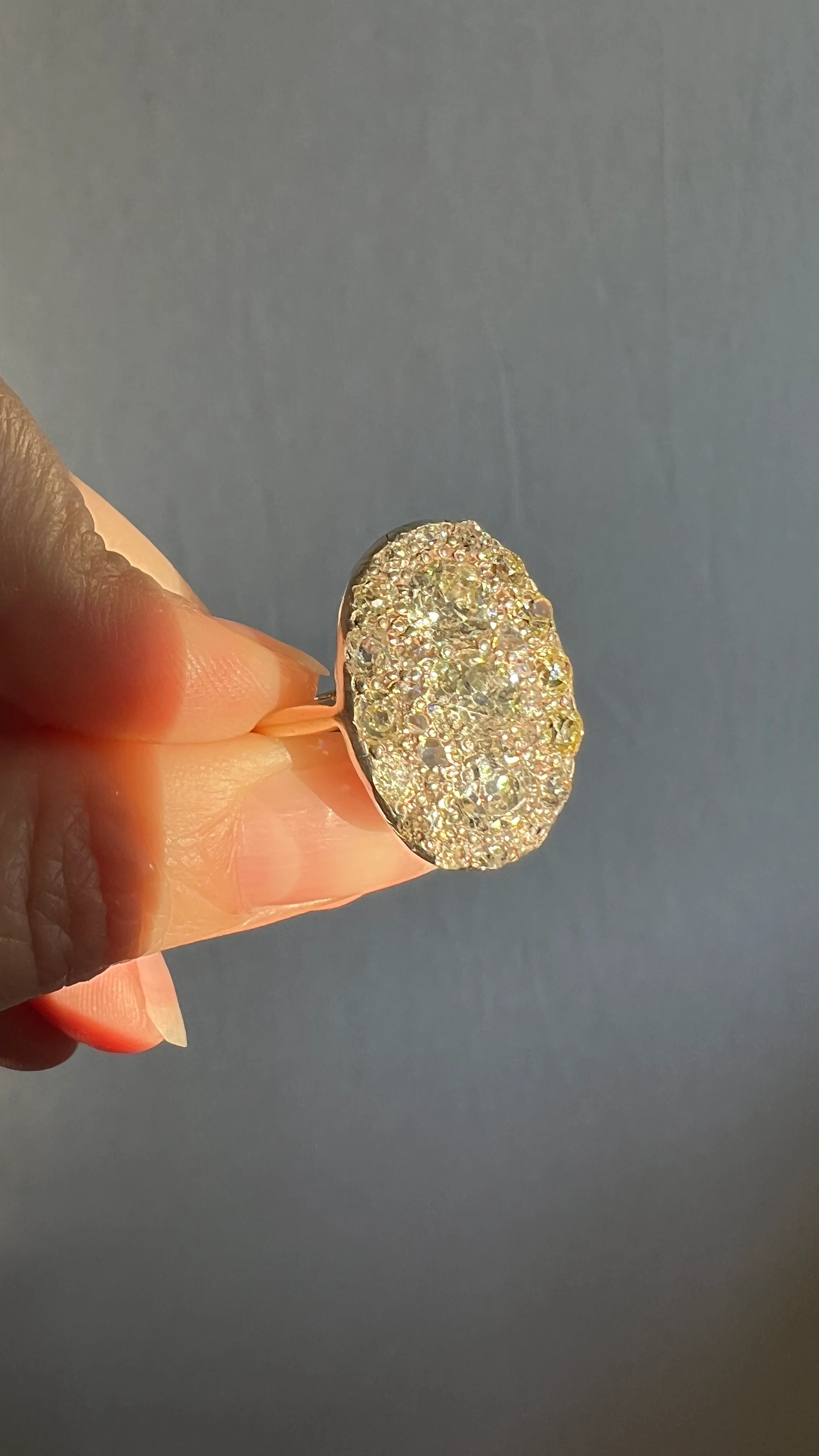 XL Antique Four Carat Old Mine Cut DIAMOND Cobblestone CLUSTER Ring 18k Gold Oval Chunky Warm Yellow OmC - Image 19