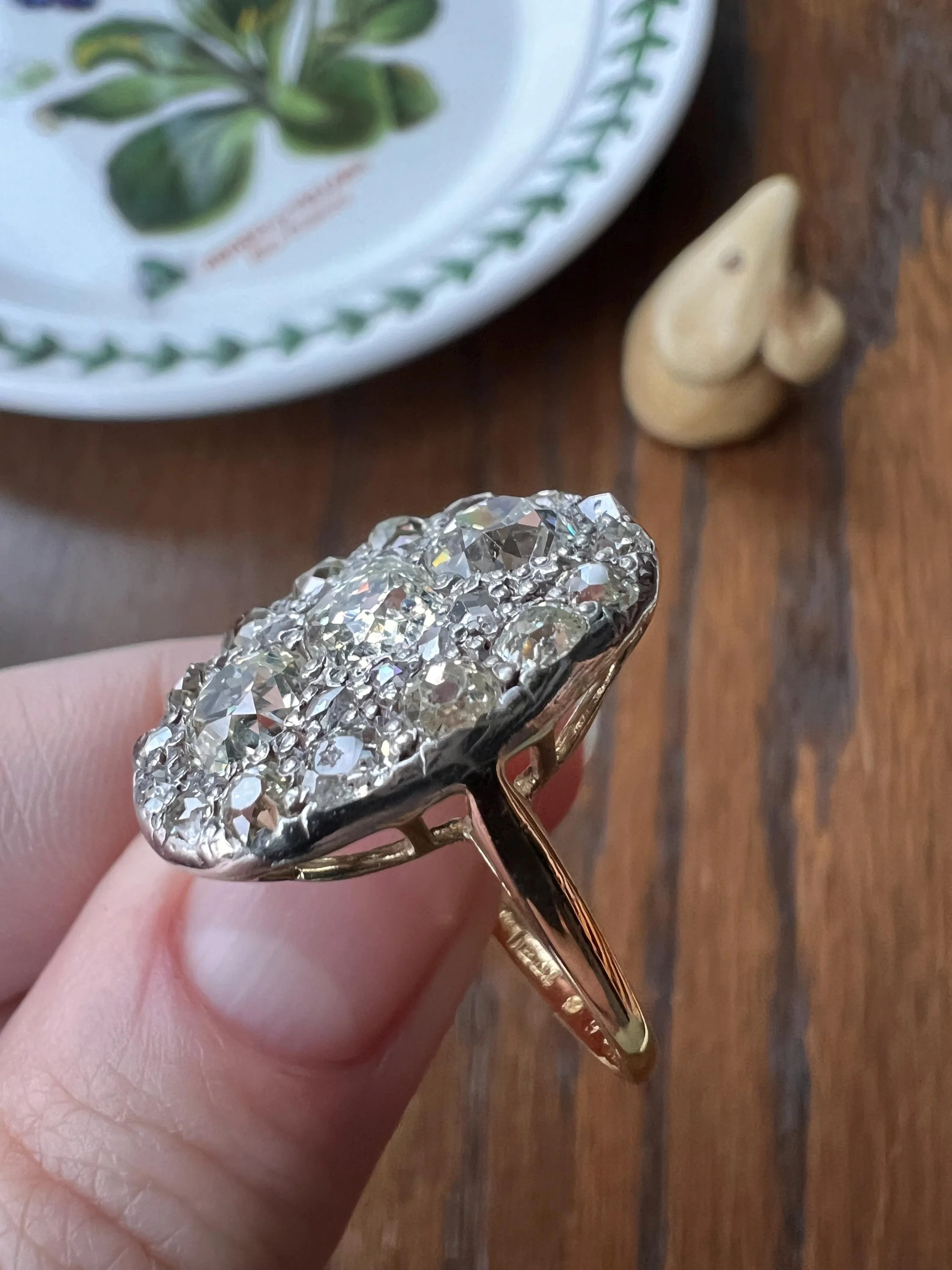 XL Antique Four Carat Old Mine Cut DIAMOND Cobblestone CLUSTER Ring 18k Gold Oval Chunky Warm Yellow OmC - Image 2