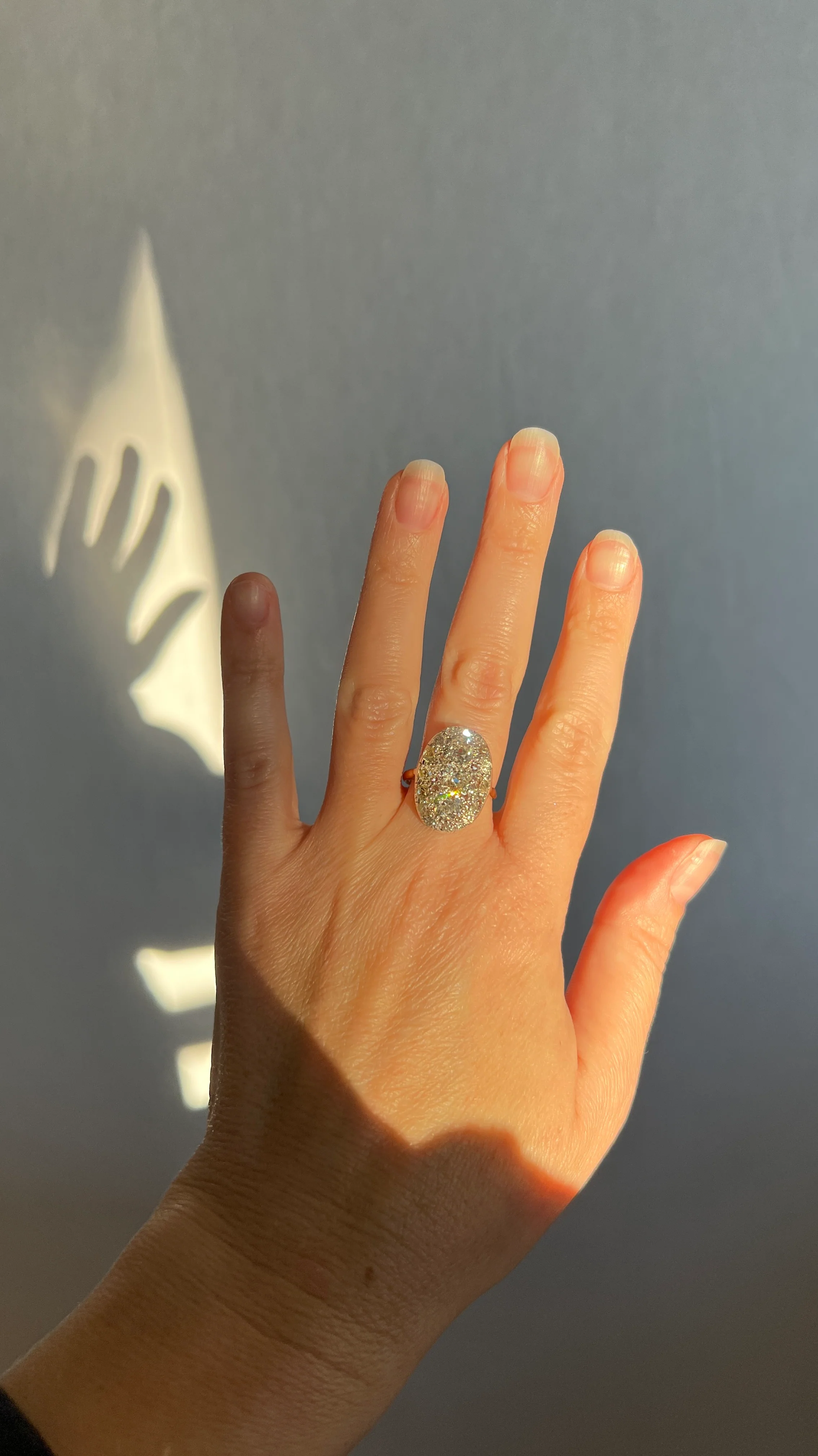 XL Antique Four Carat Old Mine Cut DIAMOND Cobblestone CLUSTER Ring 18k Gold Oval Chunky Warm Yellow OmC - Image 20