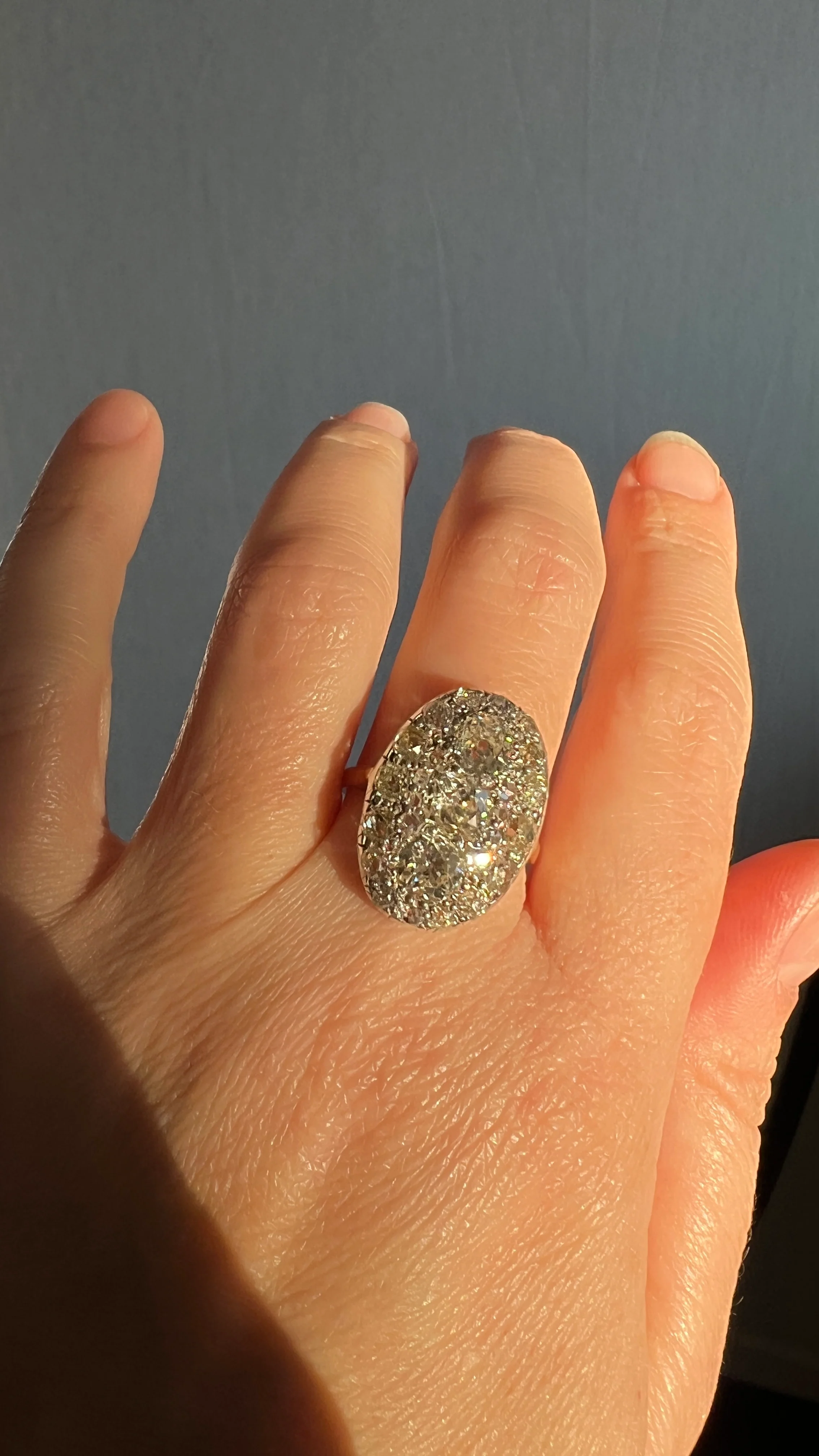 XL Antique Four Carat Old Mine Cut DIAMOND Cobblestone CLUSTER Ring 18k Gold Oval Chunky Warm Yellow OmC - Image 21