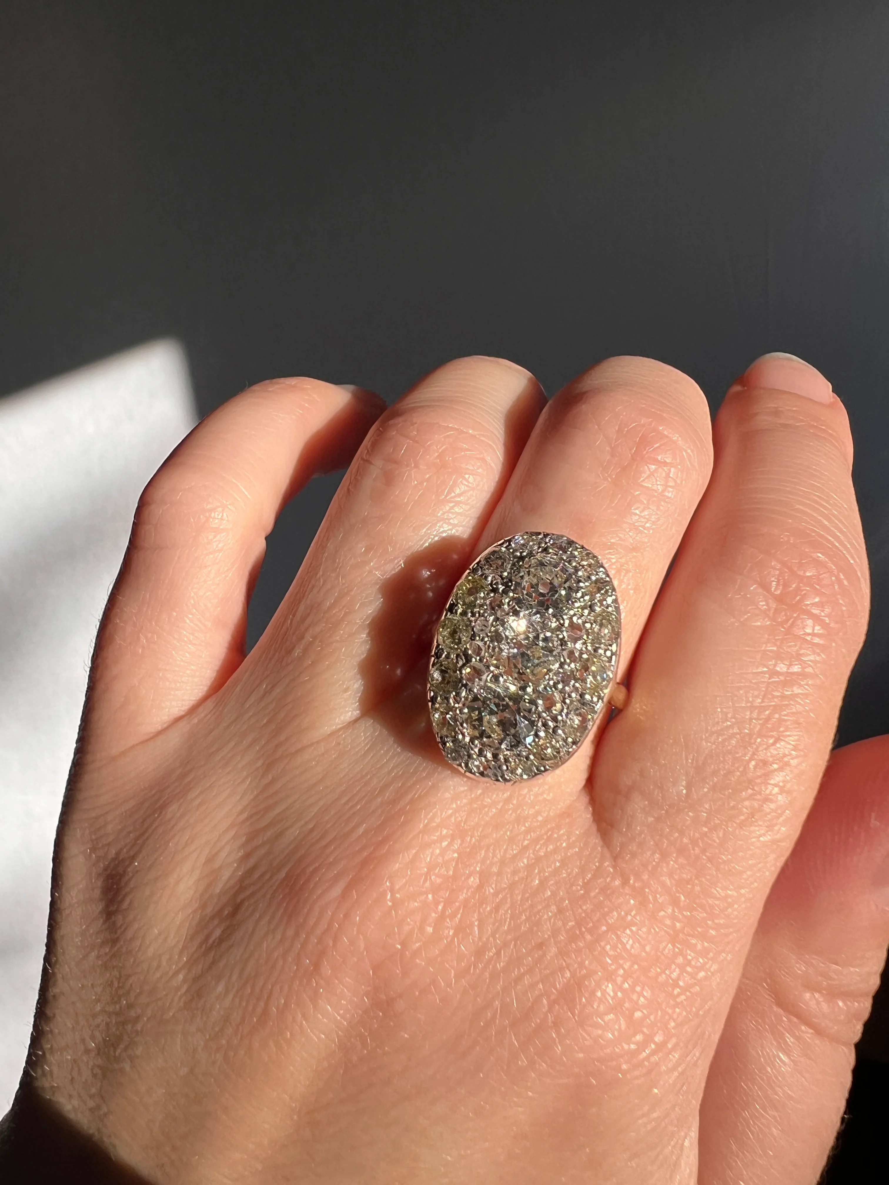 XL Antique Four Carat Old Mine Cut DIAMOND Cobblestone CLUSTER Ring 18k Gold Oval Chunky Warm Yellow OmC - Image 22