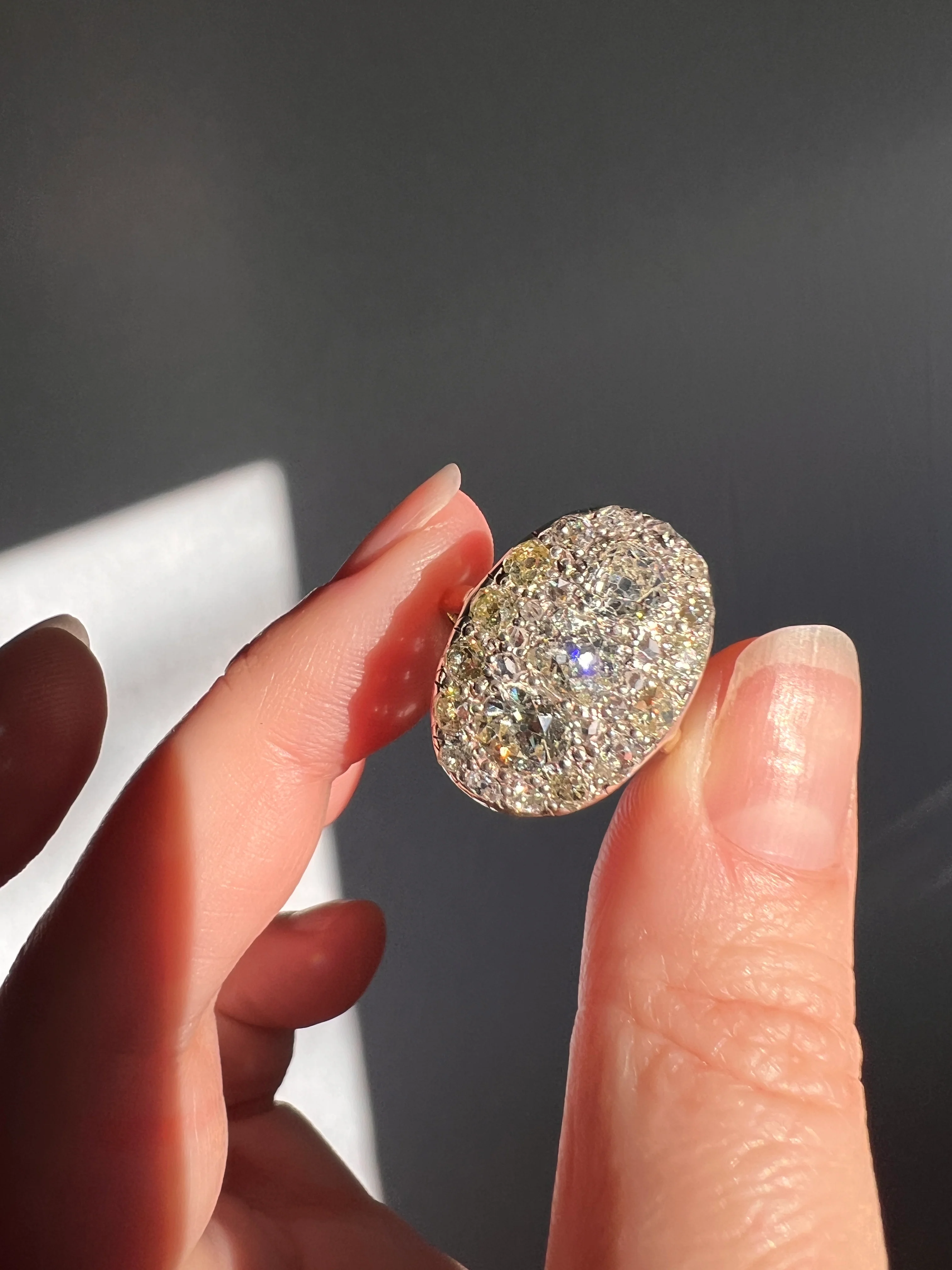 XL Antique Four Carat Old Mine Cut DIAMOND Cobblestone CLUSTER Ring 18k Gold Oval Chunky Warm Yellow OmC - Image 24