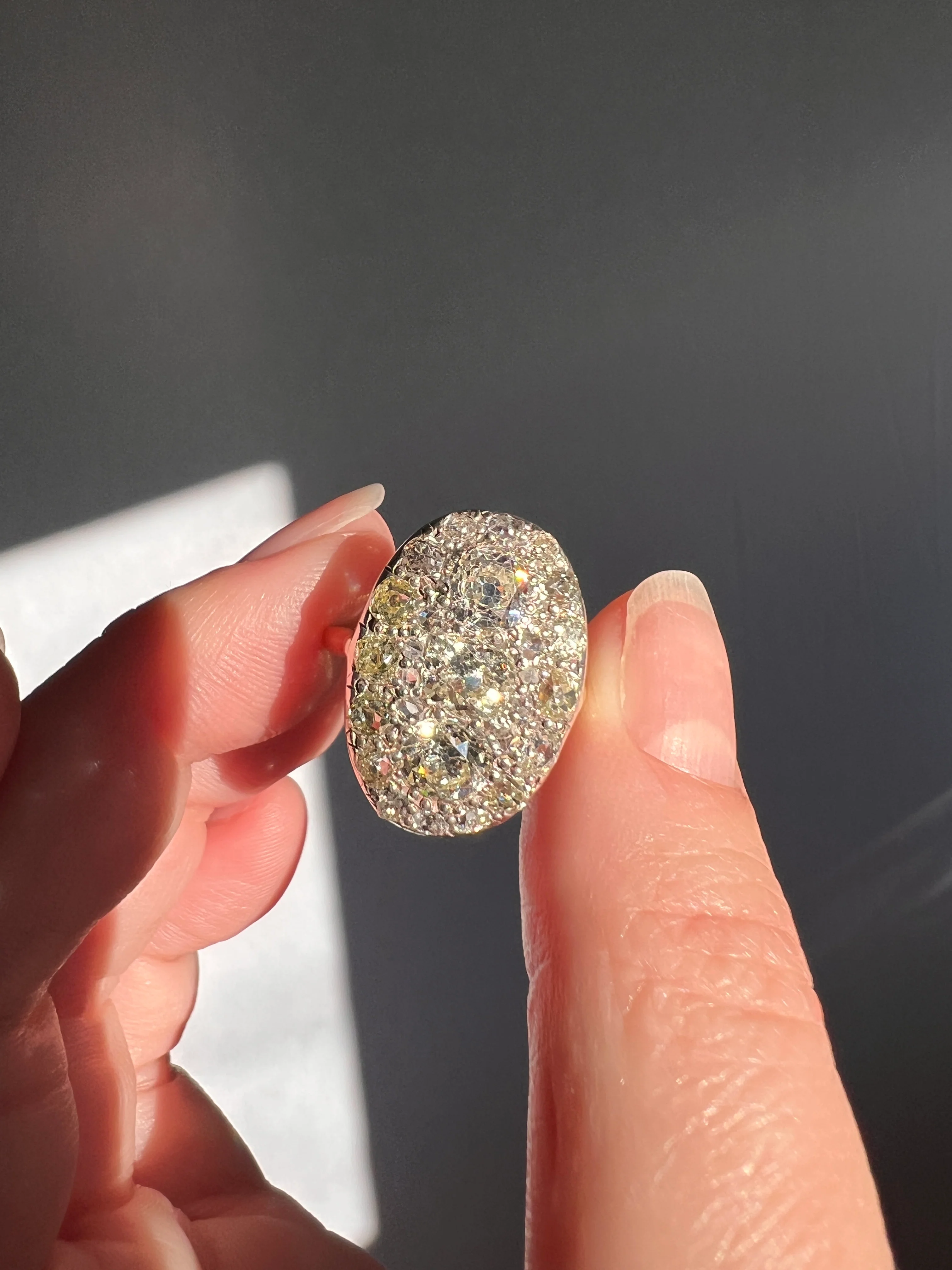 XL Antique Four Carat Old Mine Cut DIAMOND Cobblestone CLUSTER Ring 18k Gold Oval Chunky Warm Yellow OmC - Image 25