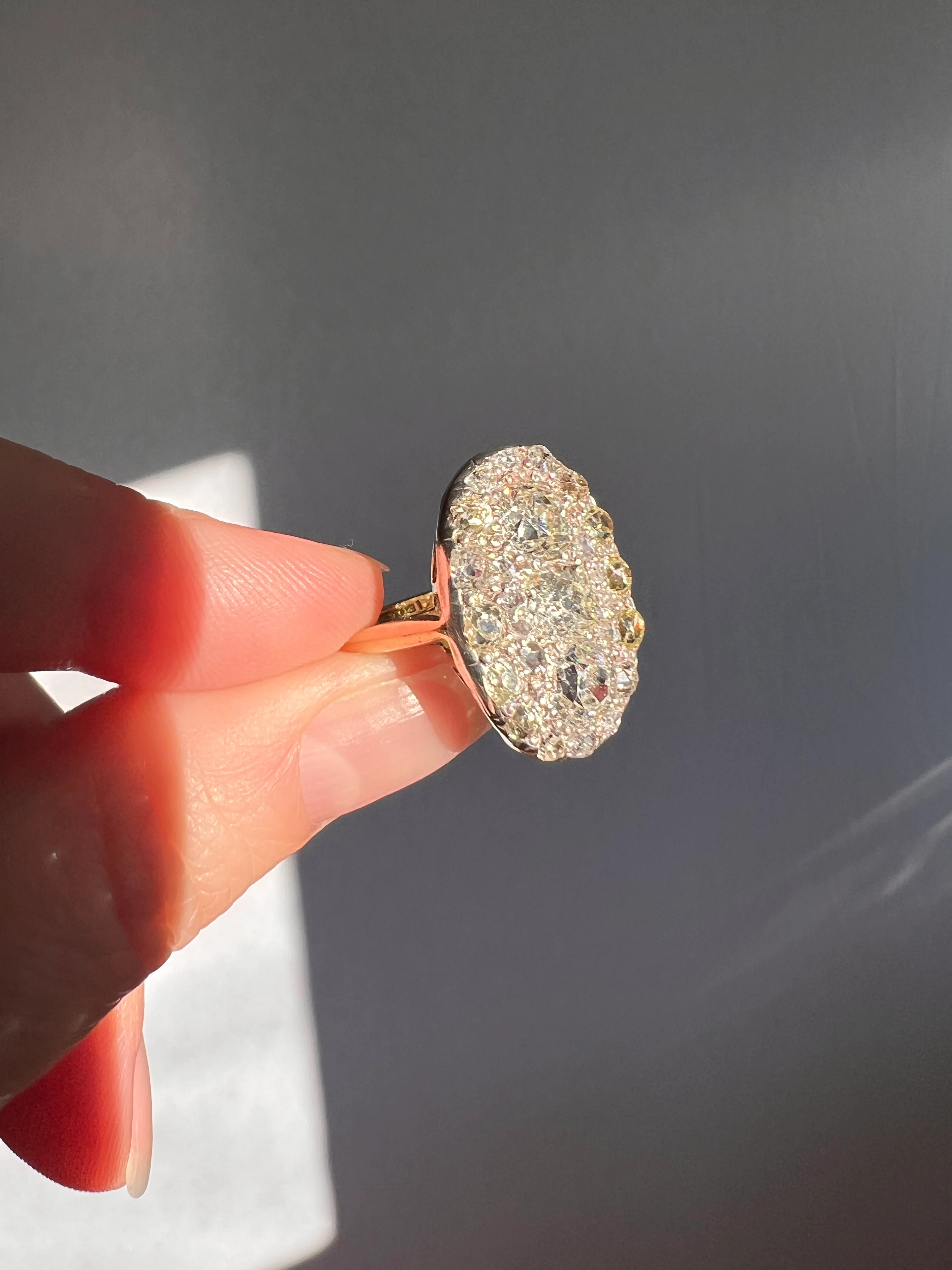XL Antique Four Carat Old Mine Cut DIAMOND Cobblestone CLUSTER Ring 18k Gold Oval Chunky Warm Yellow OmC - Image 26