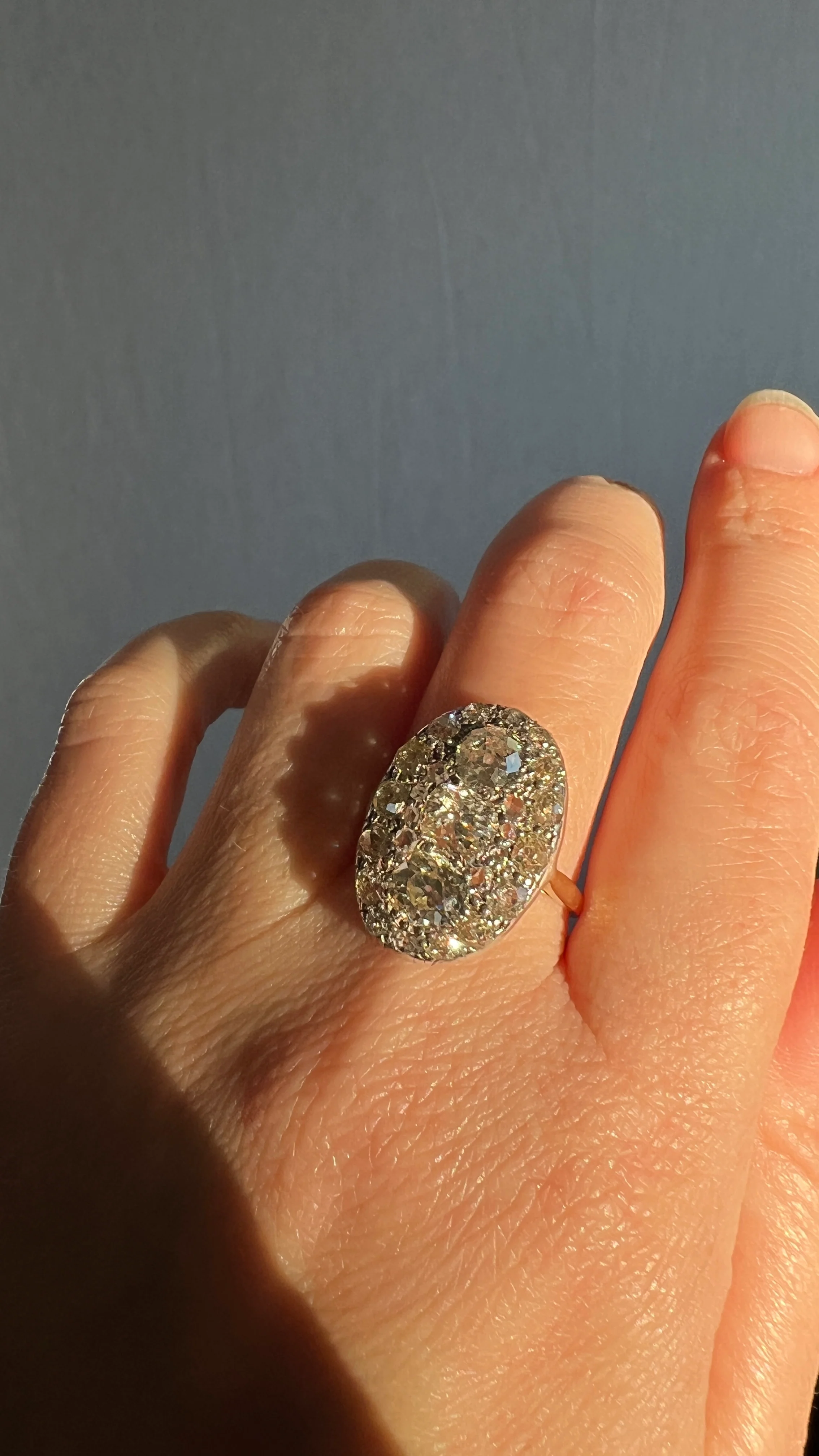 XL Antique Four Carat Old Mine Cut DIAMOND Cobblestone CLUSTER Ring 18k Gold Oval Chunky Warm Yellow OmC - Image 28