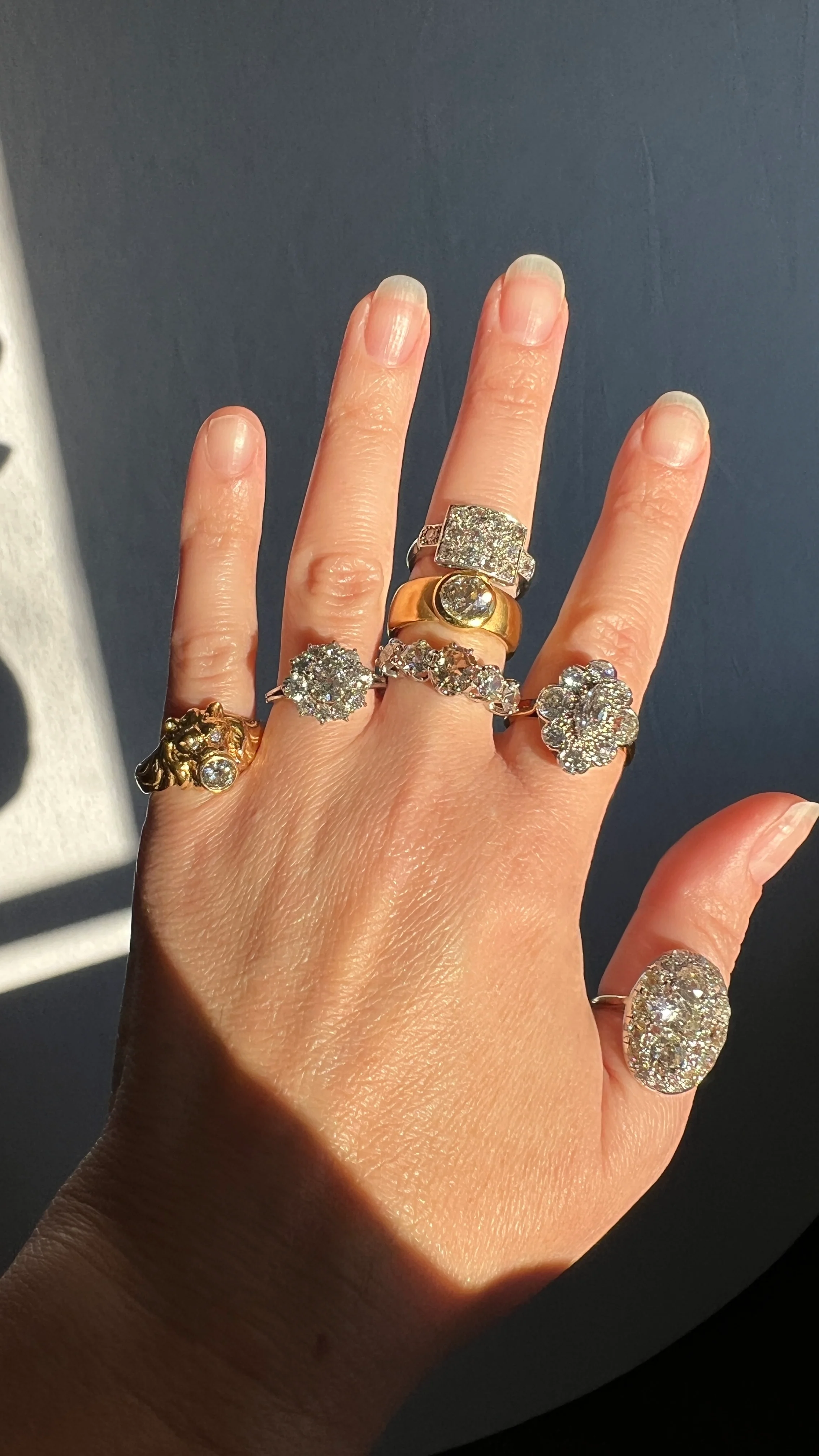 XL Antique Four Carat Old Mine Cut DIAMOND Cobblestone CLUSTER Ring 18k Gold Oval Chunky Warm Yellow OmC - Image 32