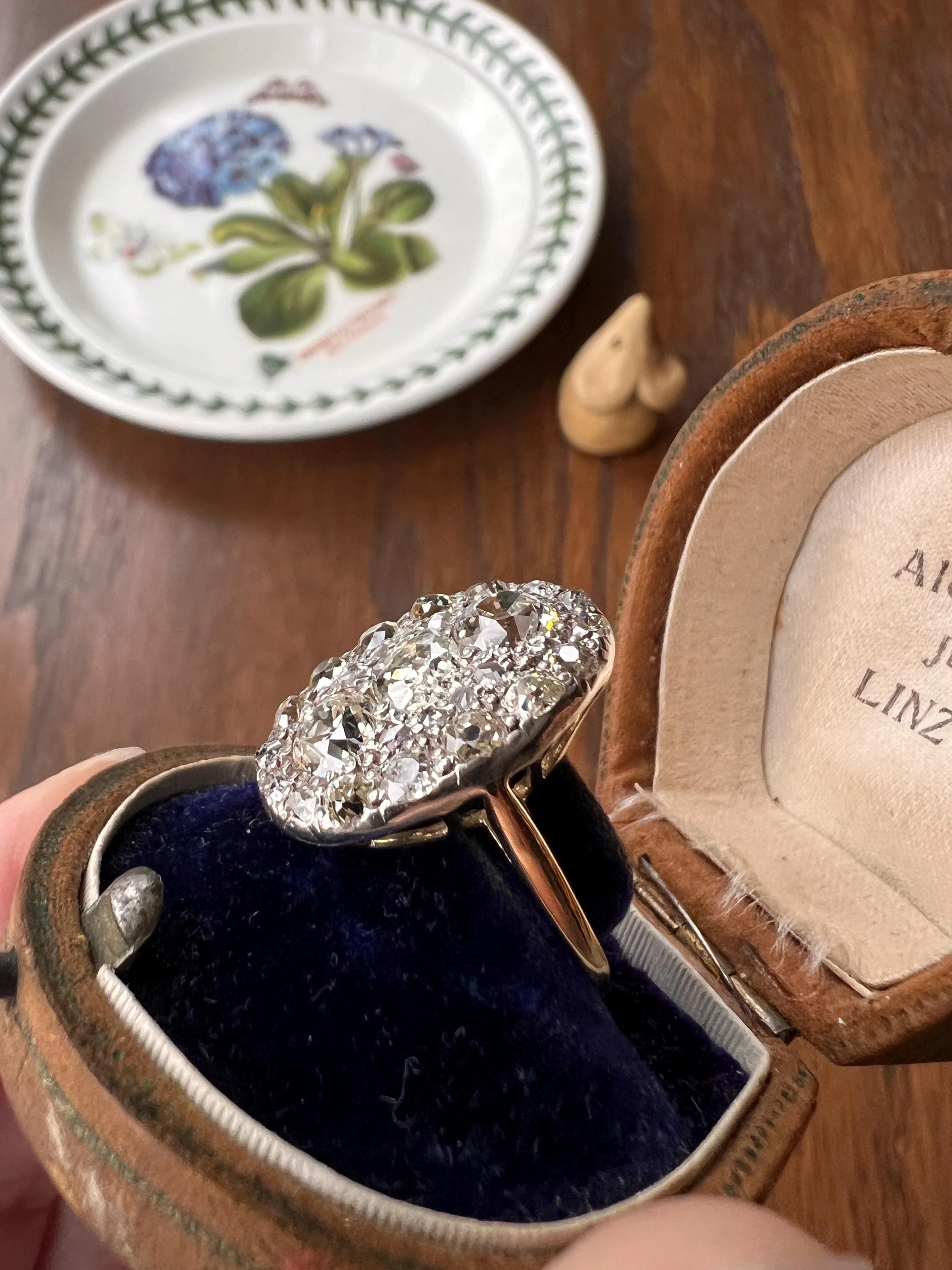 XL Antique Four Carat Old Mine Cut DIAMOND Cobblestone CLUSTER Ring 18k Gold Oval Chunky Warm Yellow OmC - Image 4