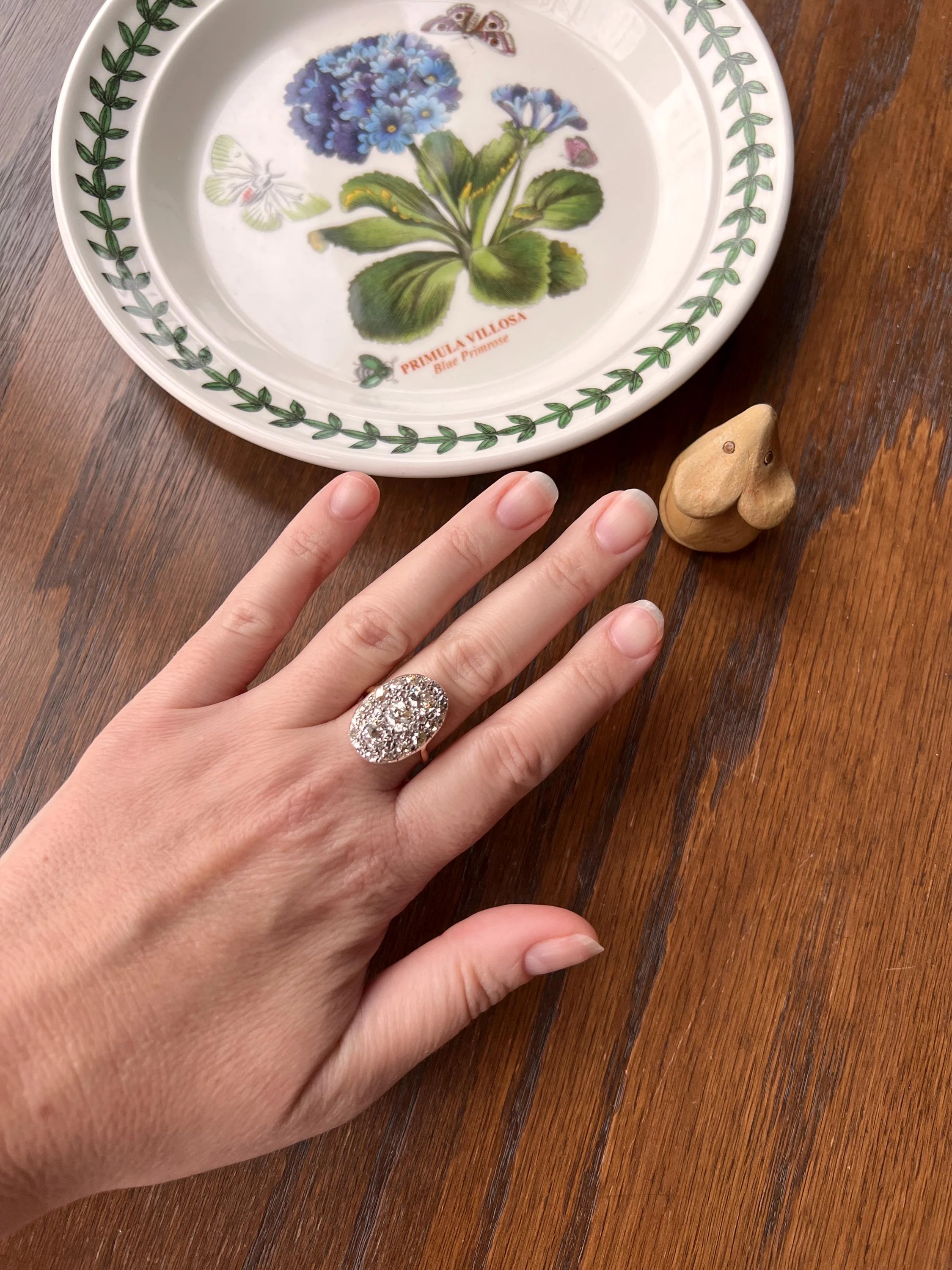 XL Antique Four Carat Old Mine Cut DIAMOND Cobblestone CLUSTER Ring 18k Gold Oval Chunky Warm Yellow OmC - Image 7