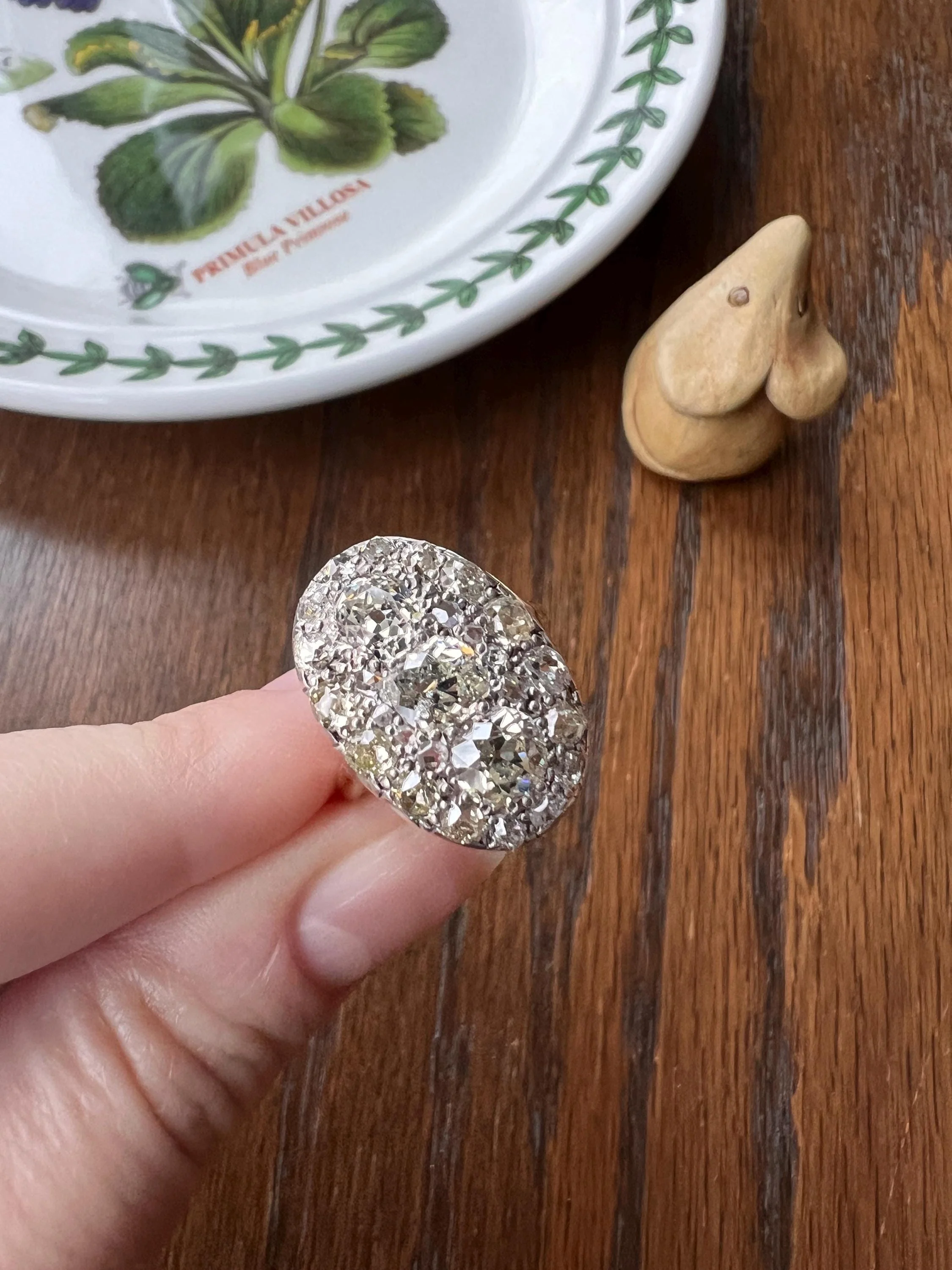 XL Antique Four Carat Old Mine Cut DIAMOND Cobblestone CLUSTER Ring 18k Gold Oval Chunky Warm Yellow OmC - Image 8