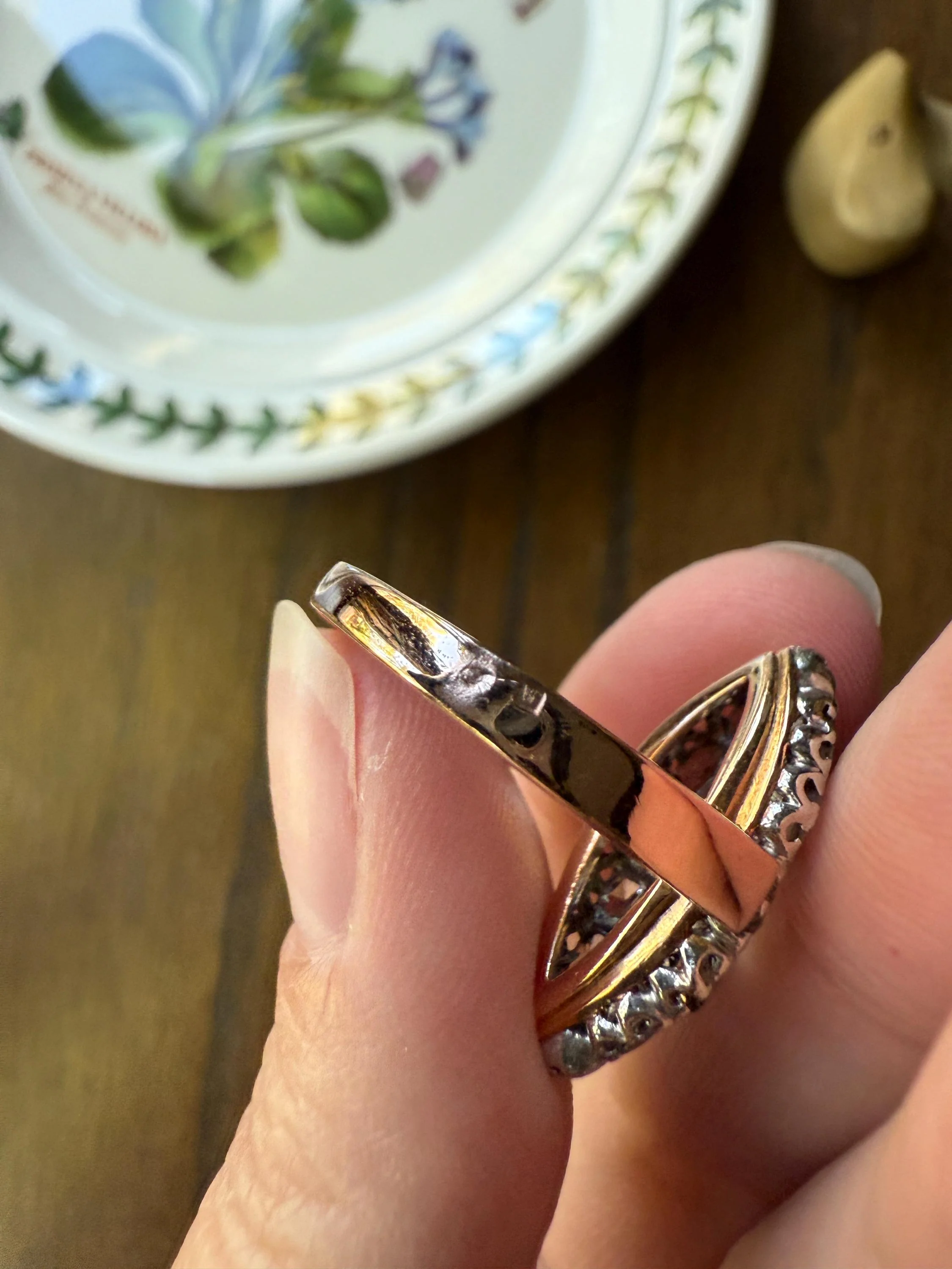 XL Antique Unique Elongated Rose Cut Diamond Navette Cluster Open Back French Victorian Era 18k Rose Gold & Platinum 1 inch Chunky Sparkle - Image 10