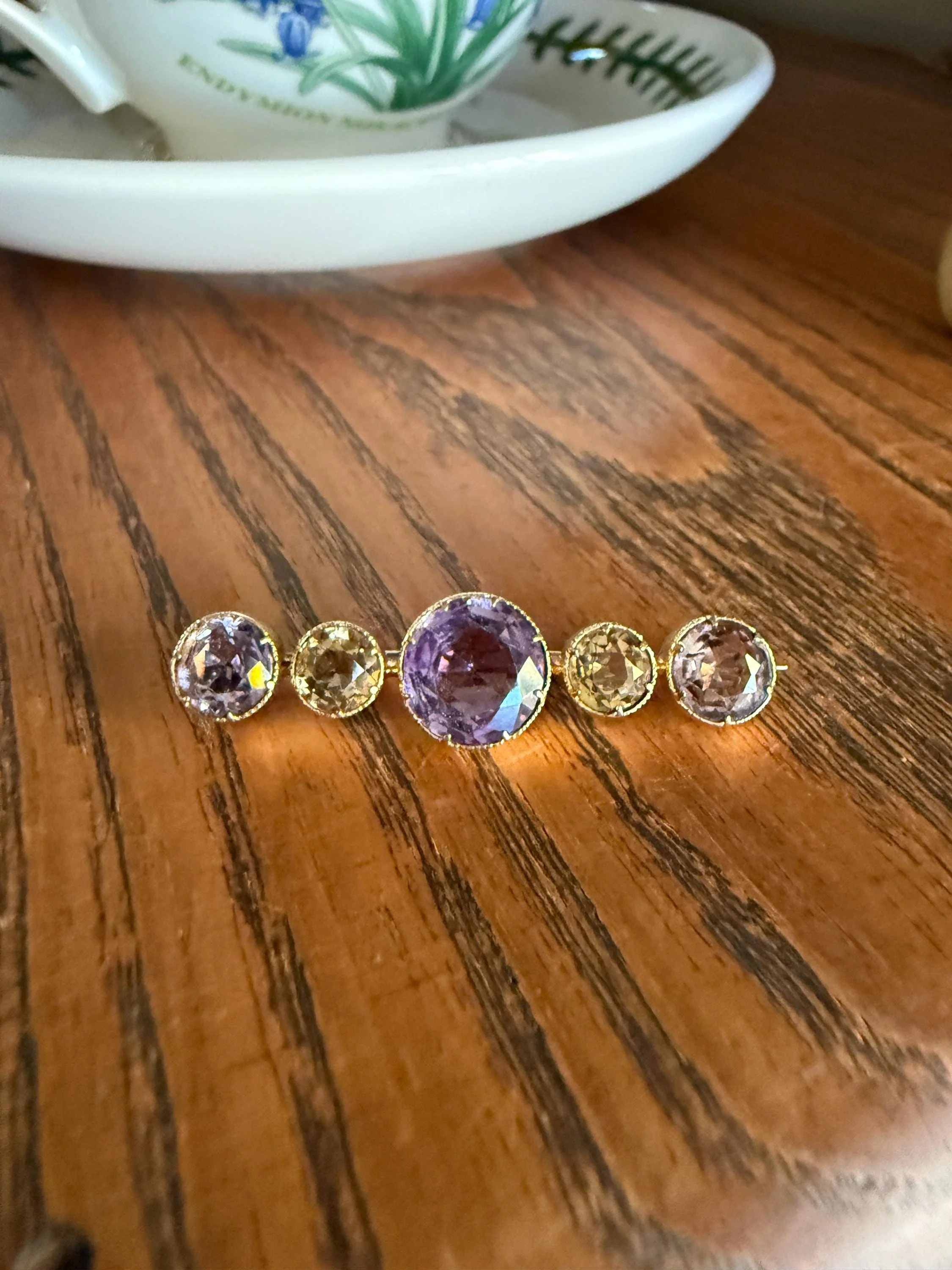 XL Antique Victorian Old Cut Amethyst Citrine Bar Brooch Extender Connector Pin Pendant Bracelet Conversion 14k Gold