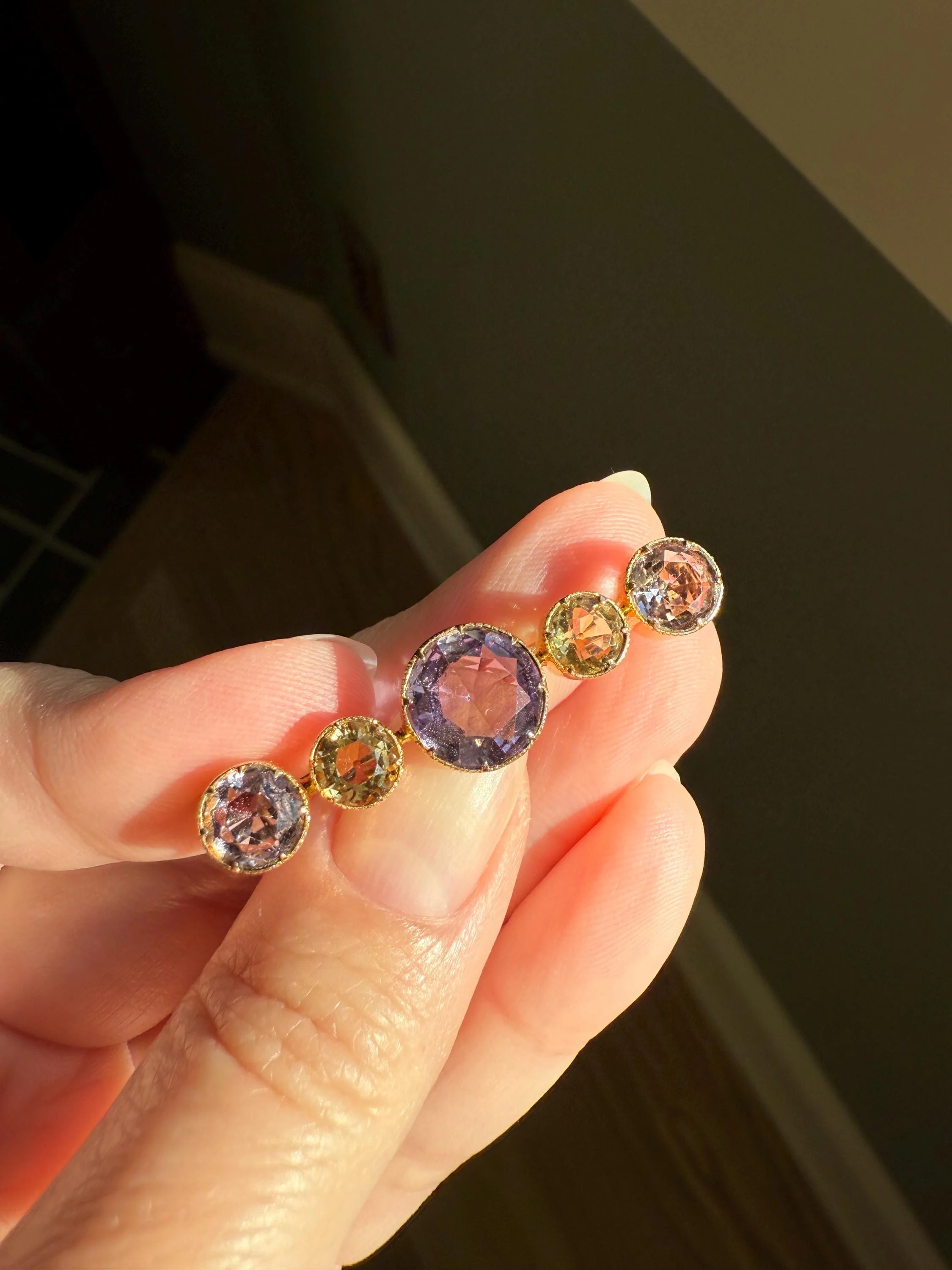 XL Antique Victorian Old Cut Amethyst Citrine Bar Brooch Extender Connector Pin Pendant Bracelet Conversion 14k Gold - Image 10