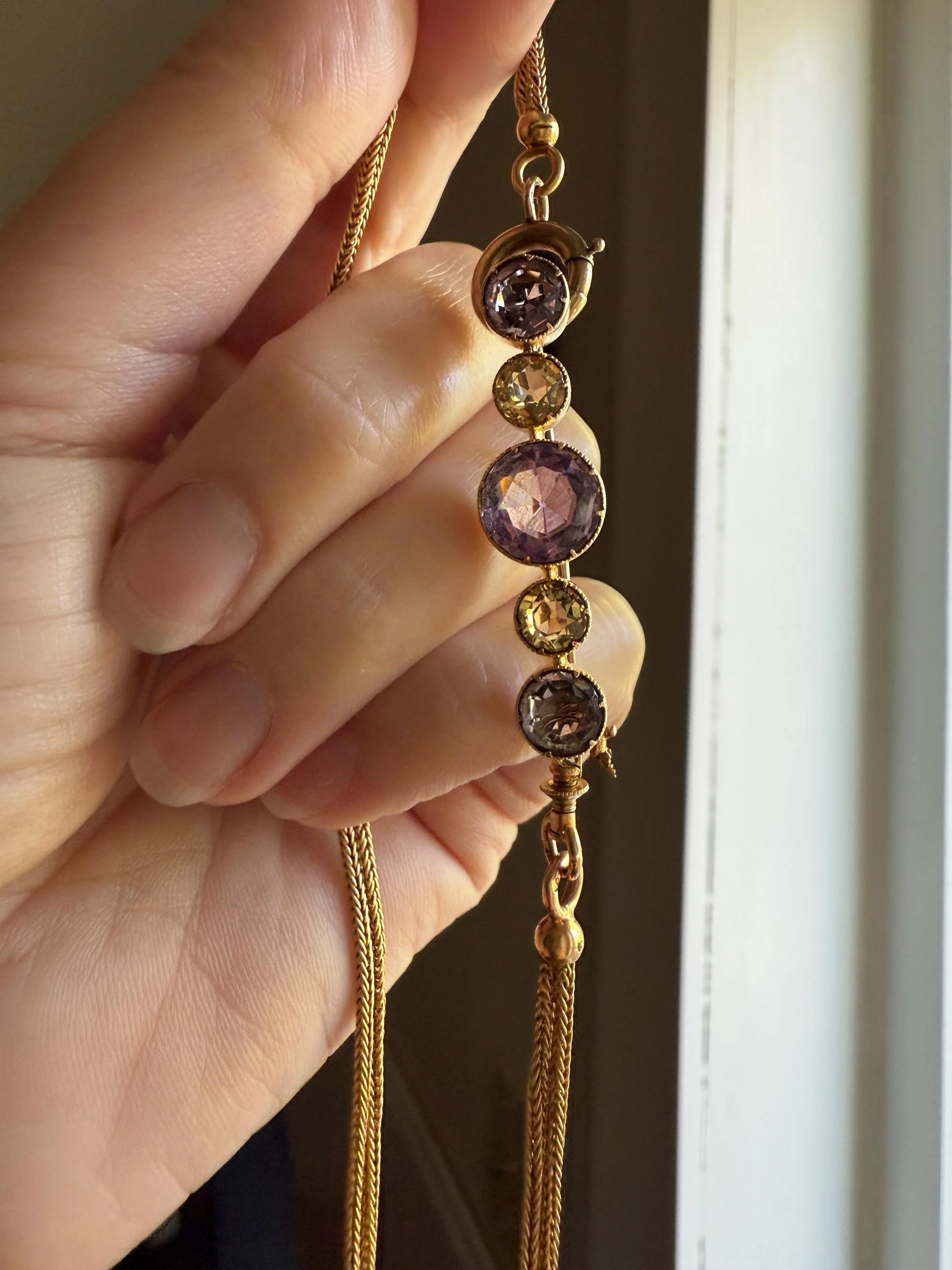 XL Antique Victorian Old Cut Amethyst Citrine Bar Brooch Extender Connector Pin Pendant Bracelet Conversion 14k Gold - Image 11