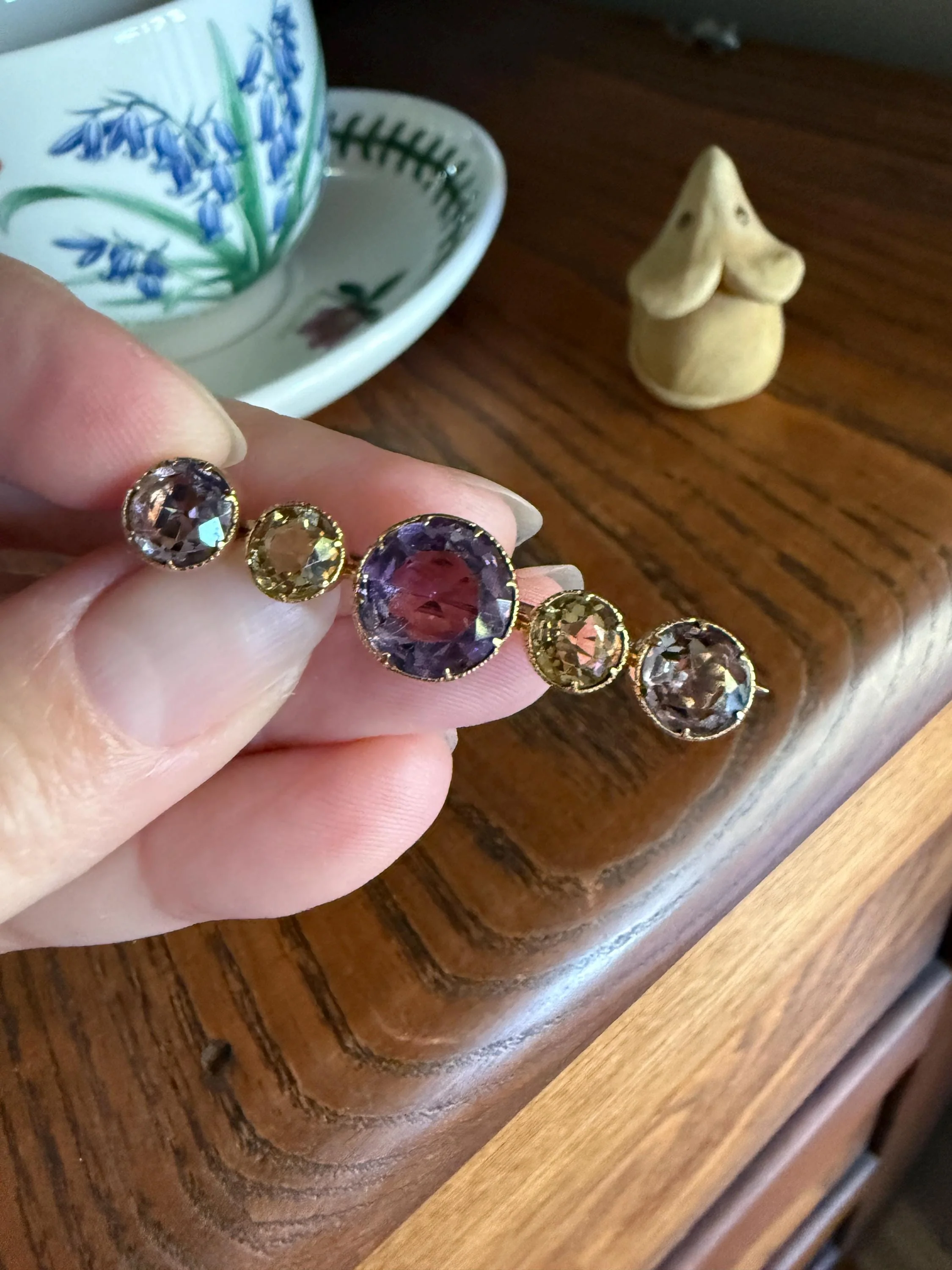 XL Antique Victorian Old Cut Amethyst Citrine Bar Brooch Extender Connector Pin Pendant Bracelet Conversion 14k Gold - Image 12
