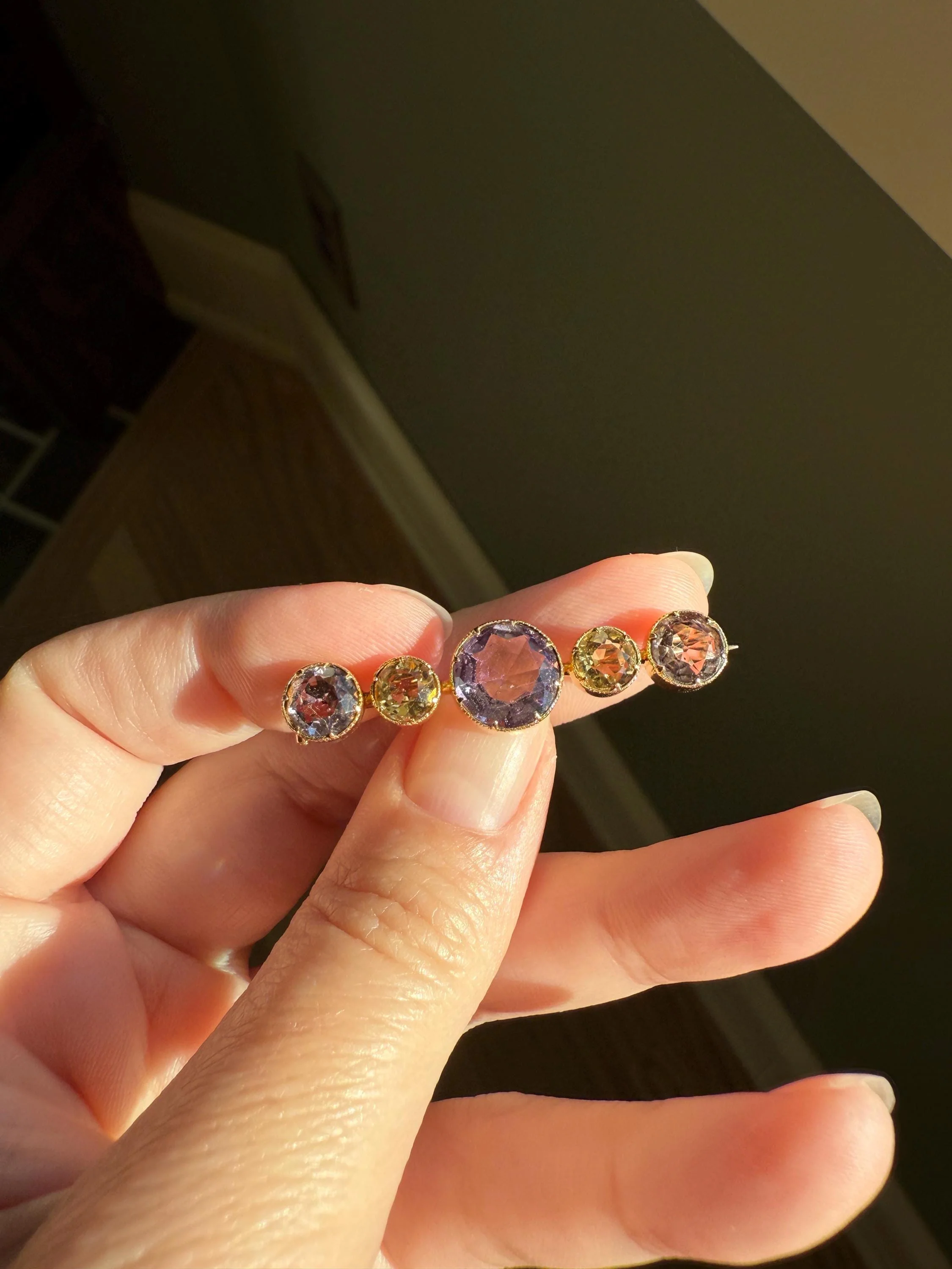 XL Antique Victorian Old Cut Amethyst Citrine Bar Brooch Extender Connector Pin Pendant Bracelet Conversion 14k Gold - Image 13