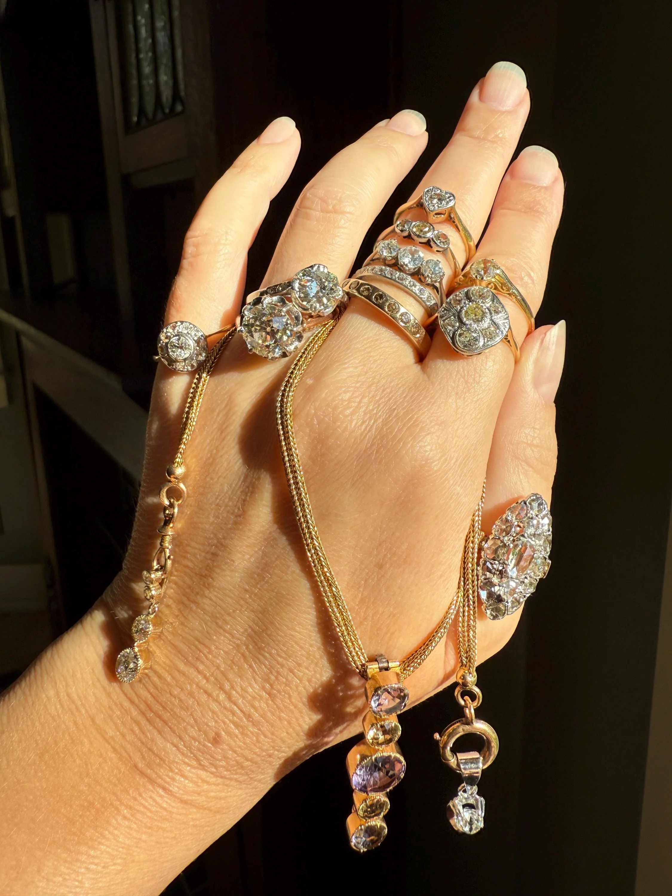 XL Antique Victorian Old Cut Amethyst Citrine Bar Brooch Extender Connector Pin Pendant Bracelet Conversion 14k Gold - Image 14