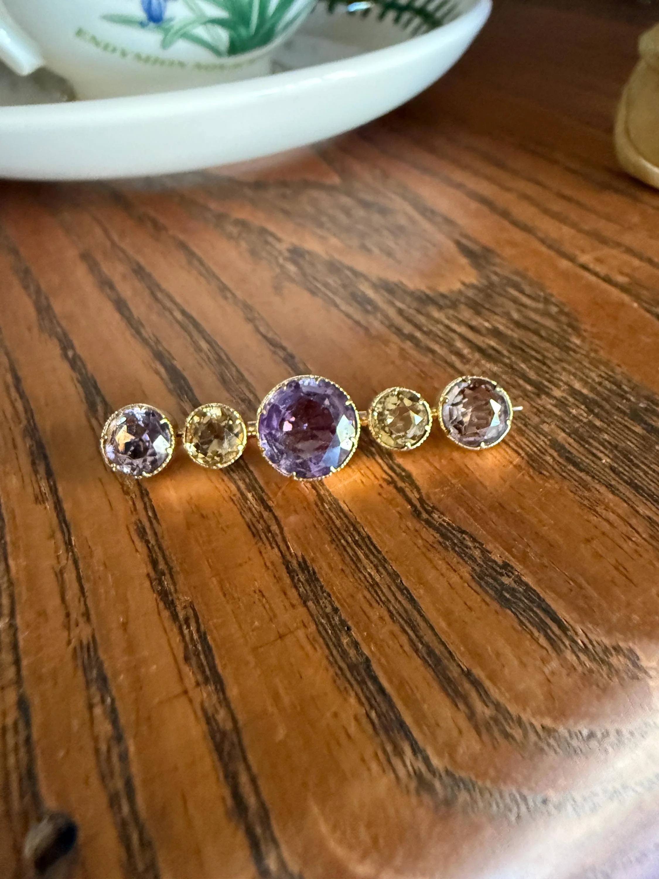 XL Antique Victorian Old Cut Amethyst Citrine Bar Brooch Extender Connector Pin Pendant Bracelet Conversion 14k Gold - Image 17