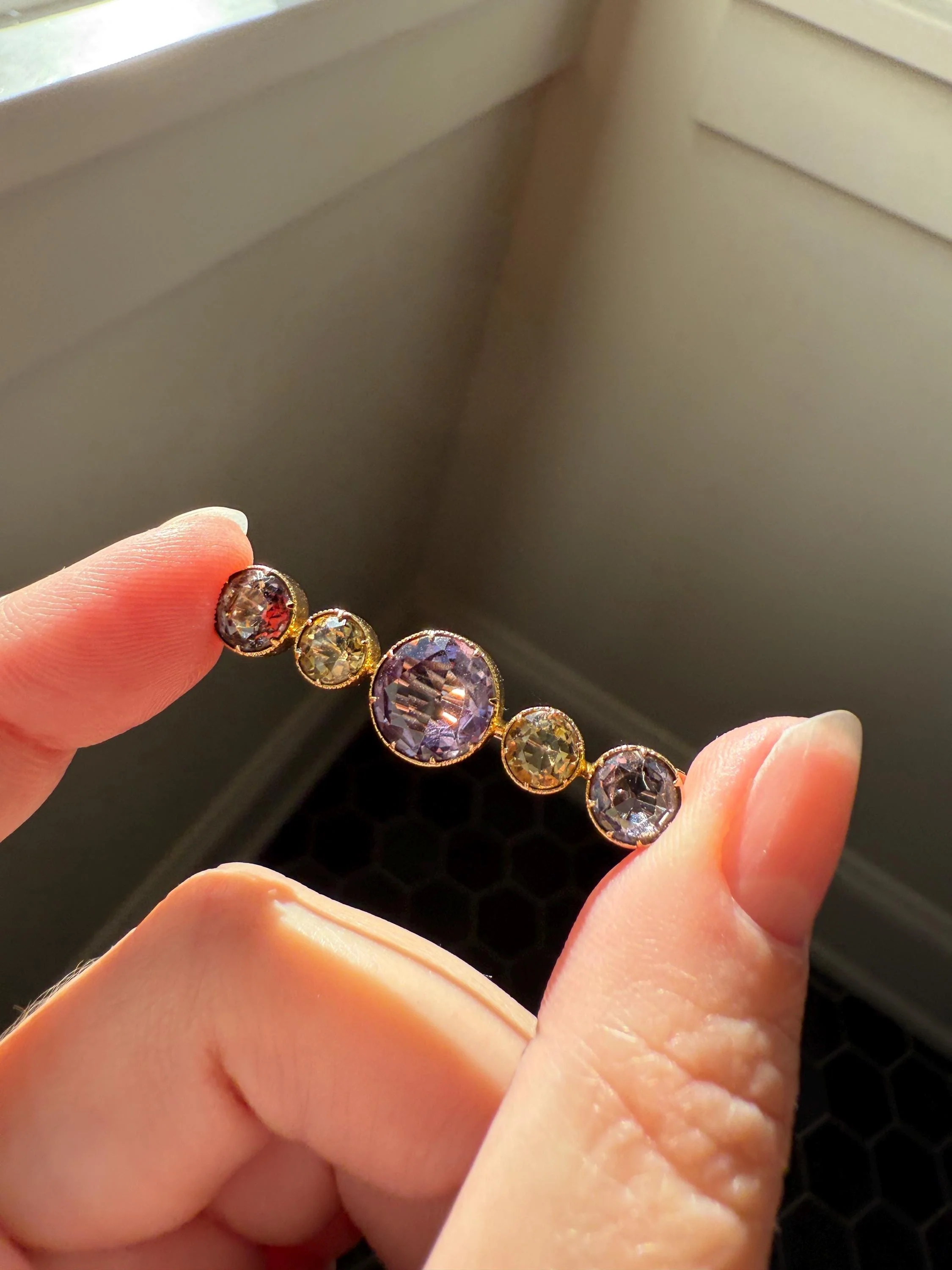 XL Antique Victorian Old Cut Amethyst Citrine Bar Brooch Extender Connector Pin Pendant Bracelet Conversion 14k Gold - Image 2