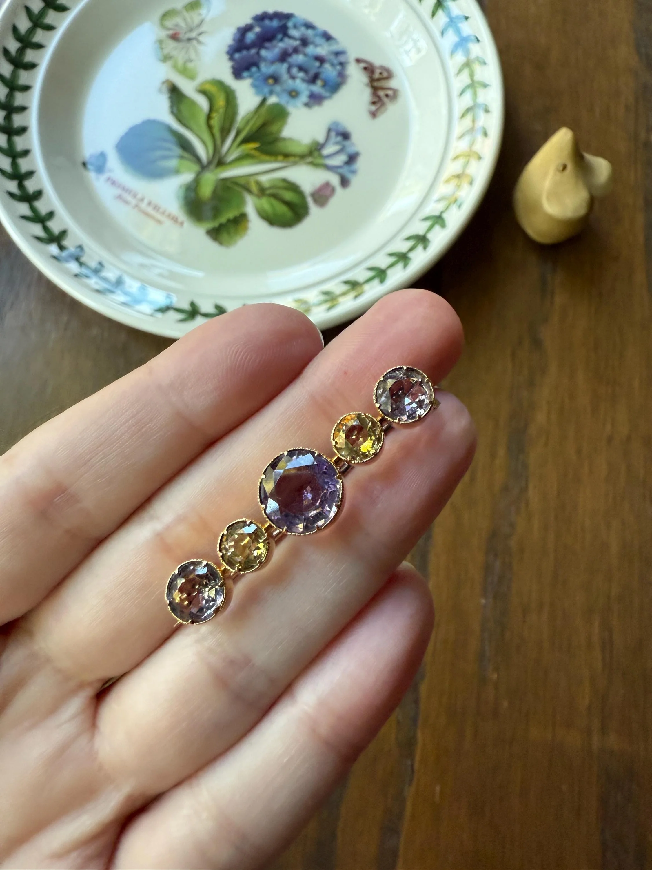 XL Antique Victorian Old Cut Amethyst Citrine Bar Brooch Extender Connector Pin Pendant Bracelet Conversion 14k Gold - Image 7