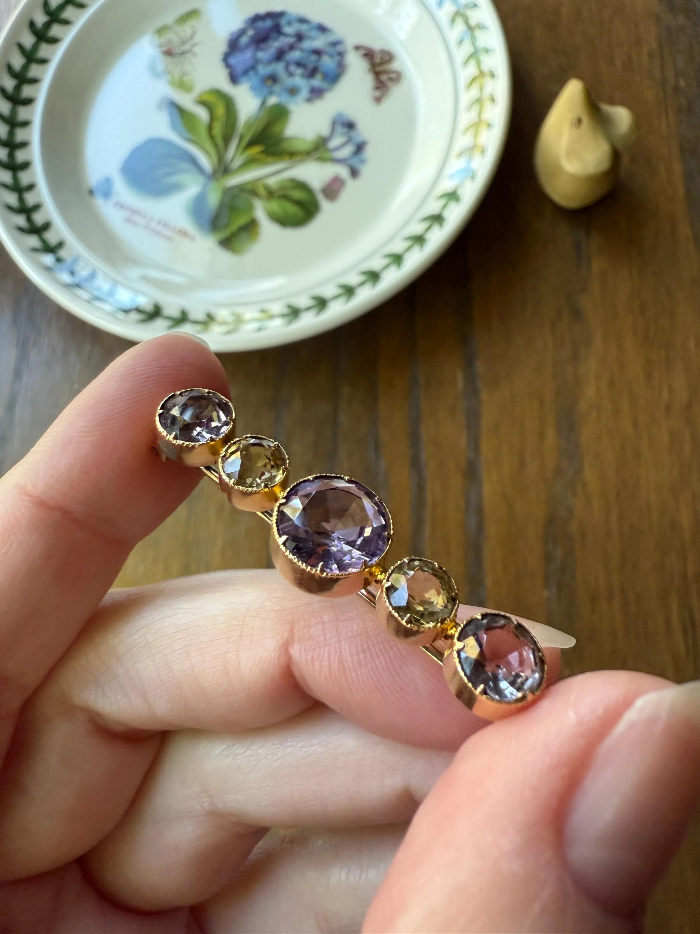 XL Antique Victorian Old Cut Amethyst Citrine Bar Brooch Extender Connector Pin Pendant Bracelet Conversion 14k Gold - Image 9