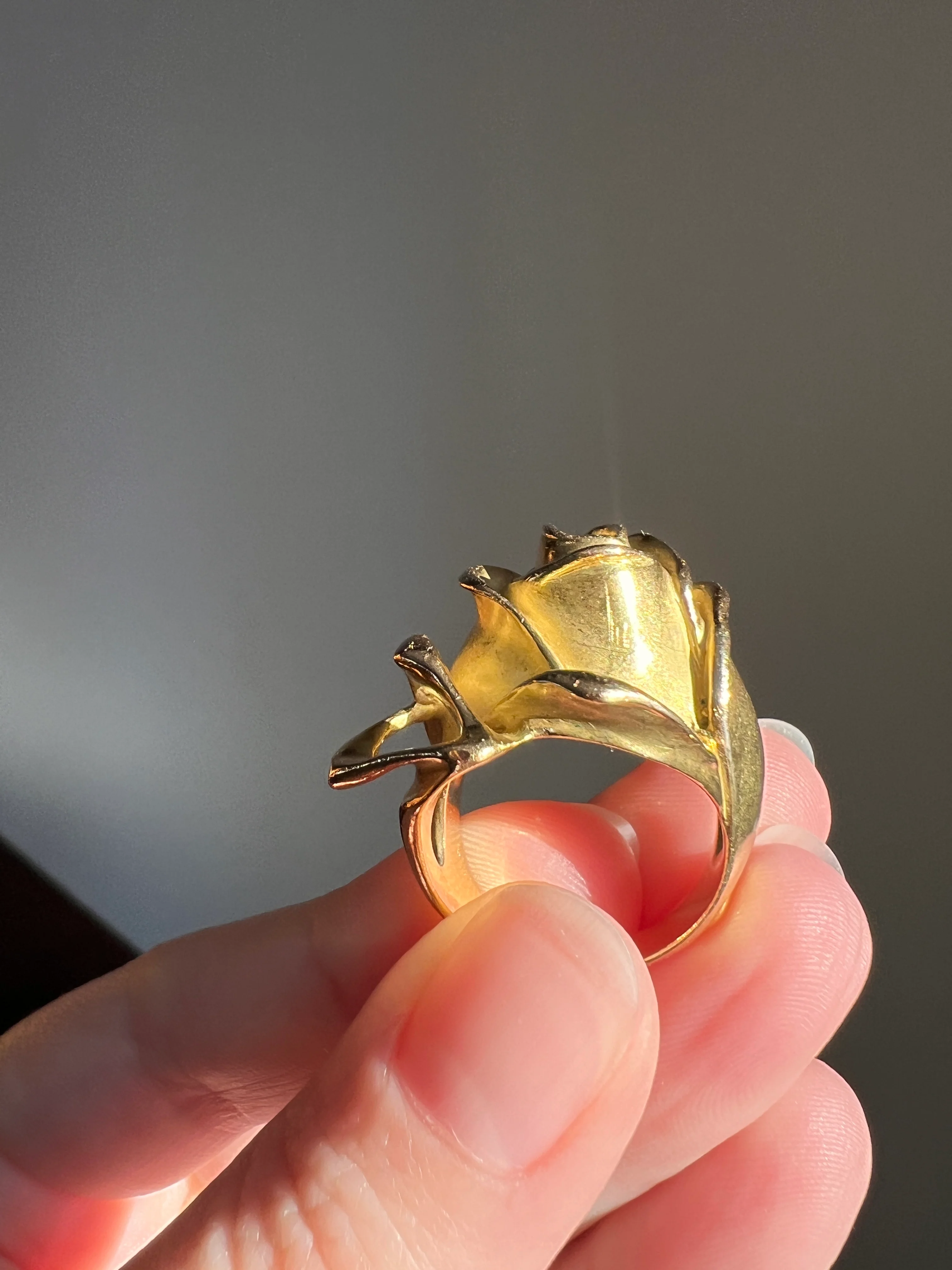 XL Figural ROSE Ring Very HEAVY 17.1g 18k Gold Solid Vintage Floral Yellow Sapphire Chunky - Image 13