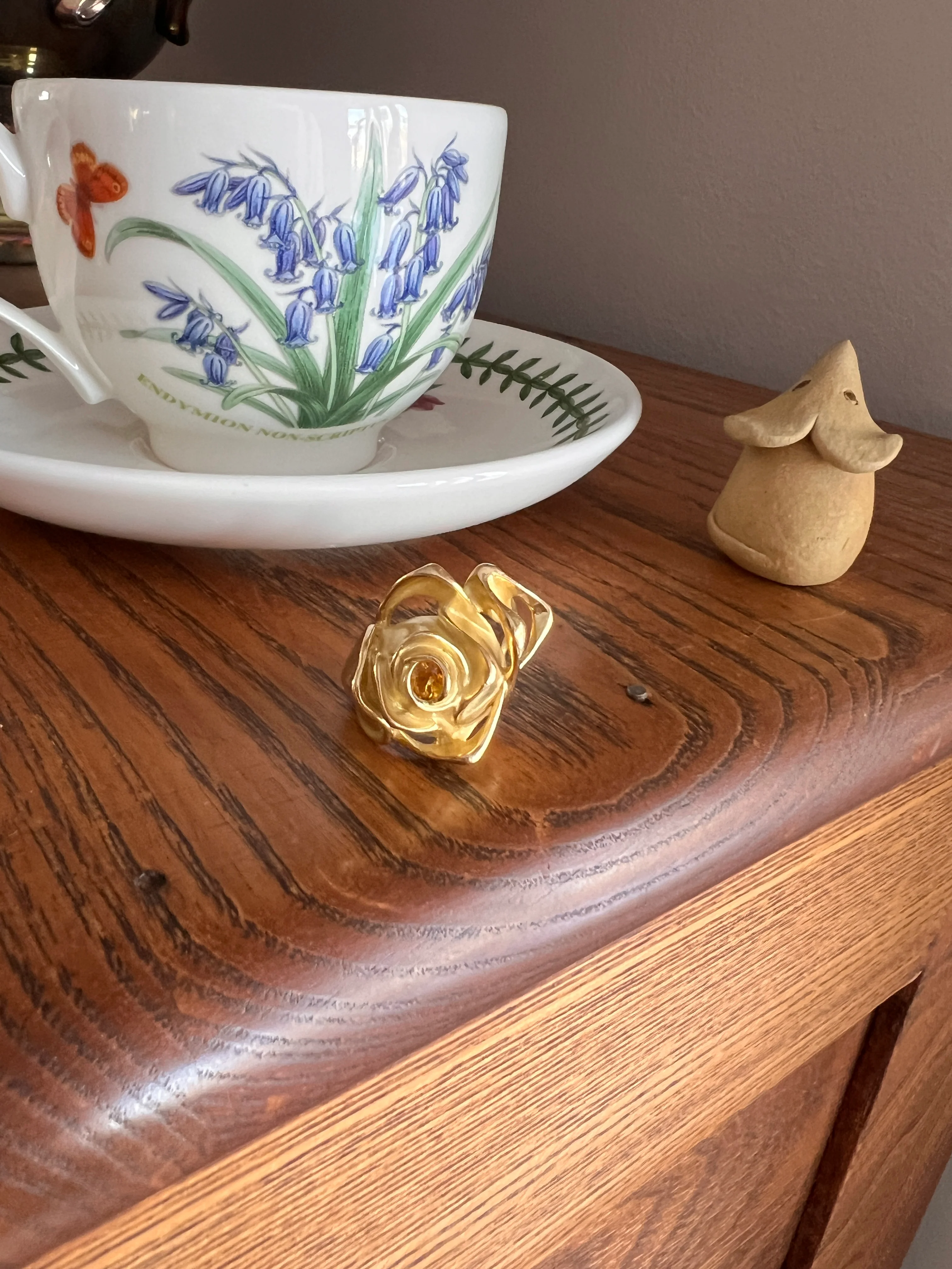 XL Figural ROSE Ring Very HEAVY 17.1g 18k Gold Solid Vintage Floral Yellow Sapphire Chunky - Image 15