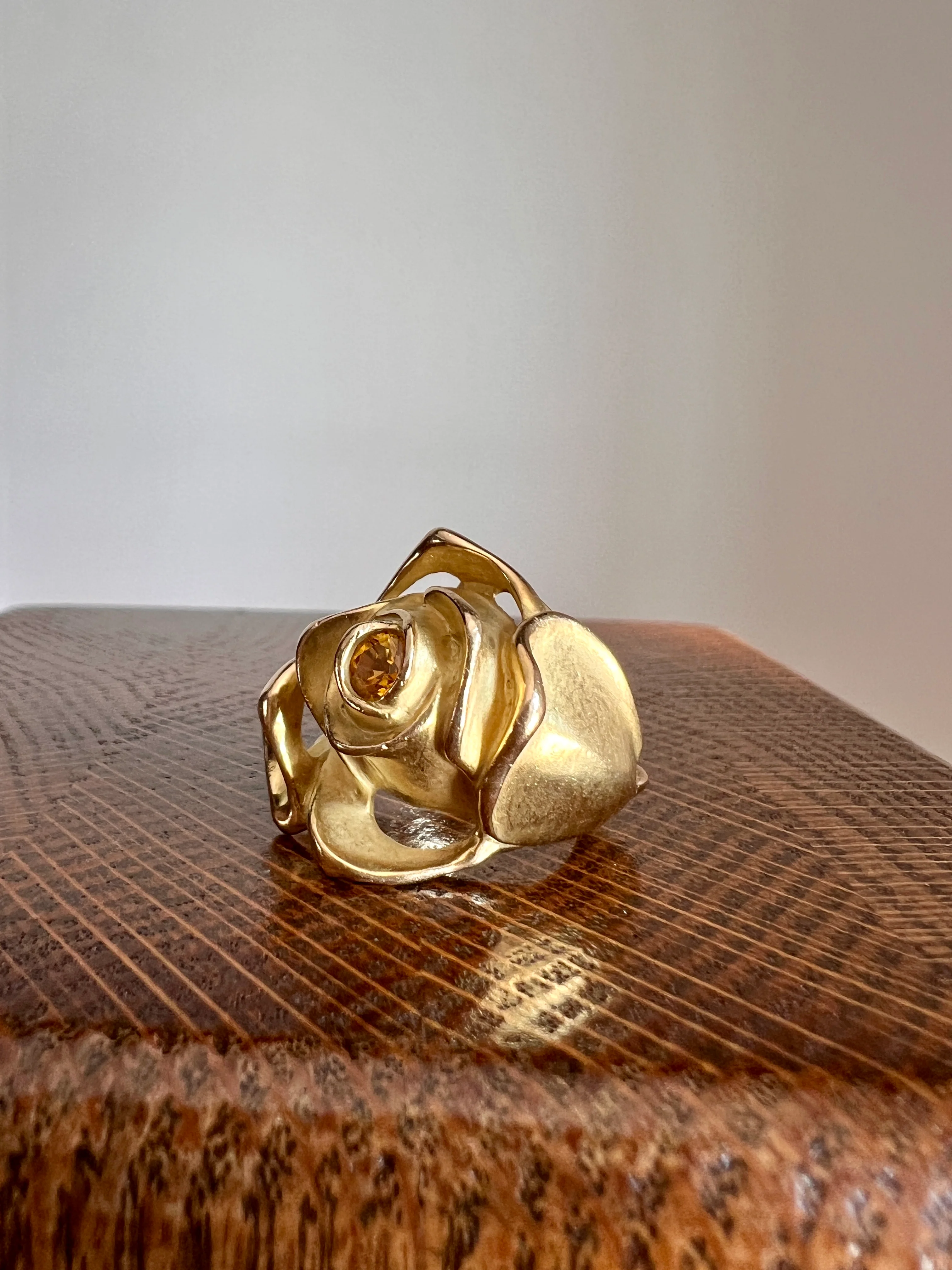 XL Figural ROSE Ring Very HEAVY 17.1g 18k Gold Solid Vintage Floral Yellow Sapphire Chunky - Image 16