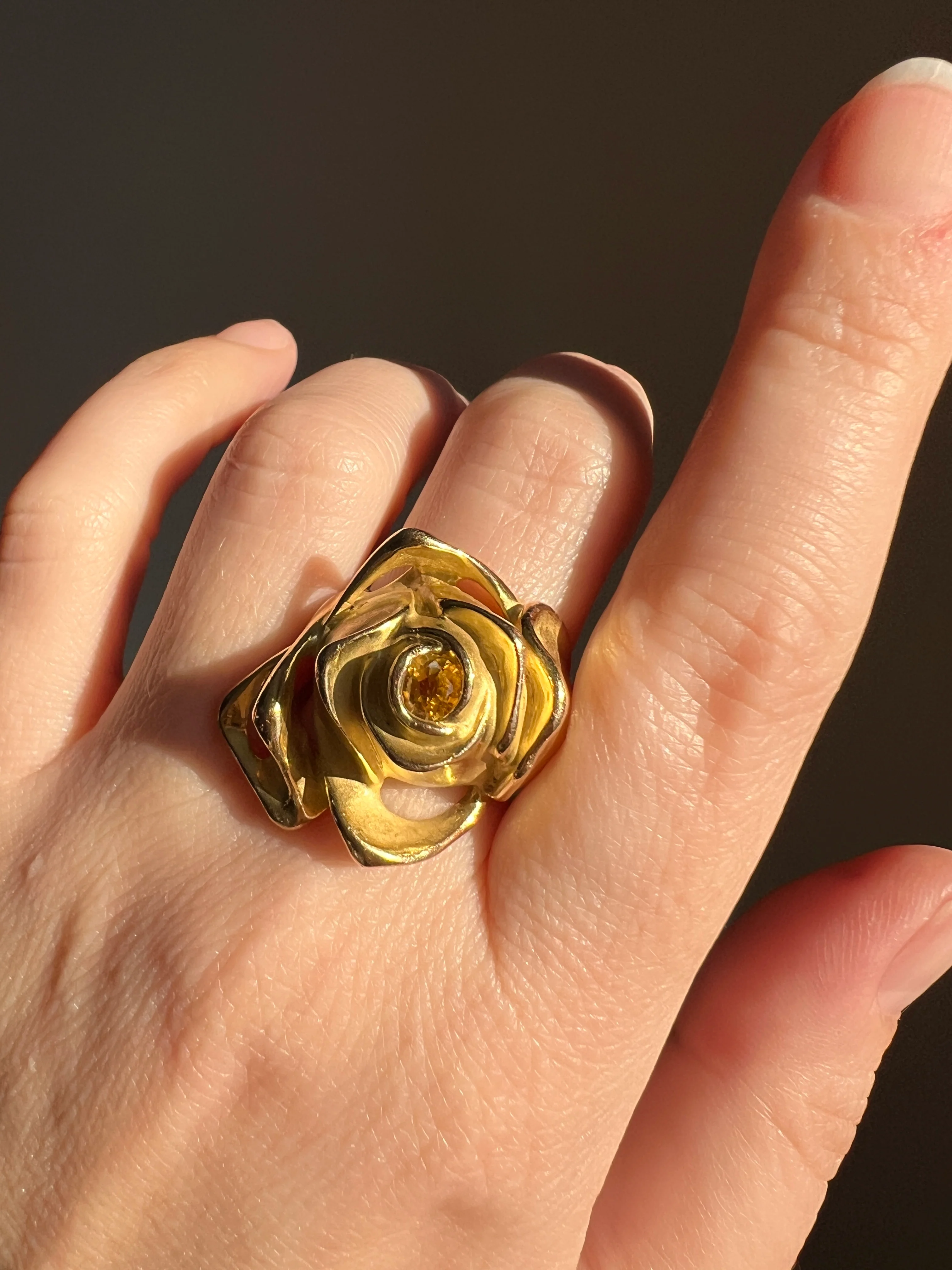 XL Figural ROSE Ring Very HEAVY 17.1g 18k Gold Solid Vintage Floral Yellow Sapphire Chunky - Image 18