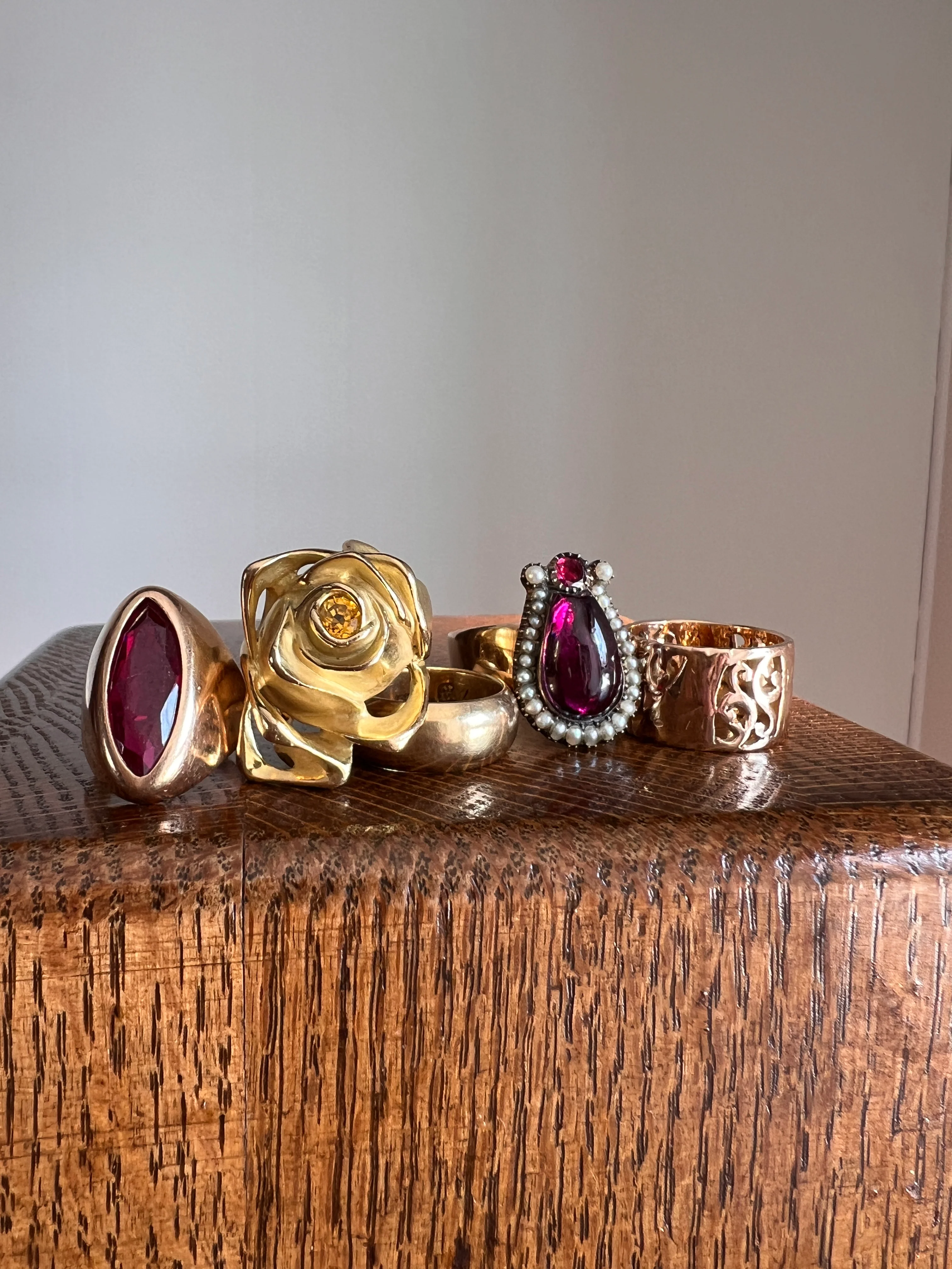XL Figural ROSE Ring Very HEAVY 17.1g 18k Gold Solid Vintage Floral Yellow Sapphire Chunky - Image 19