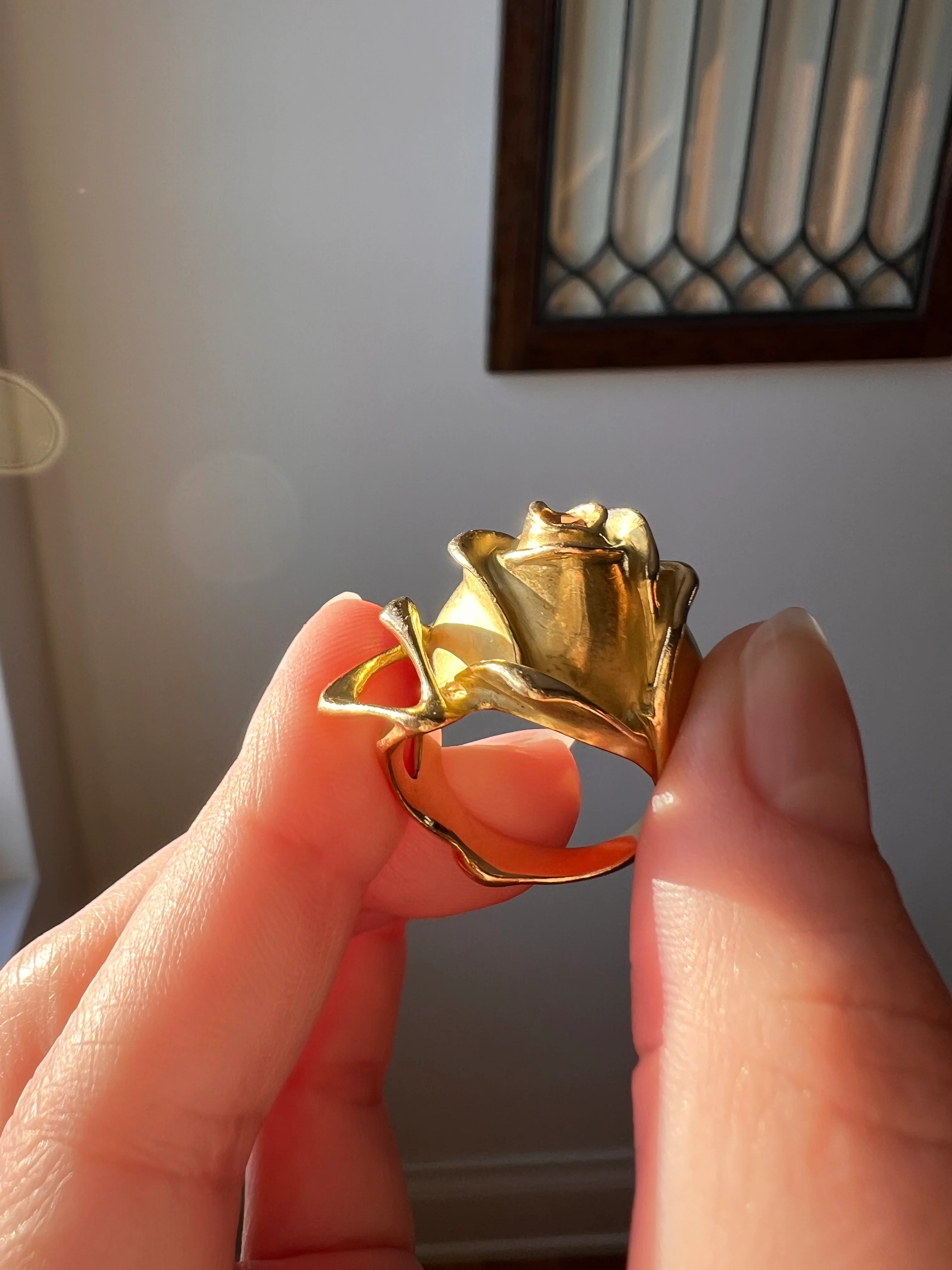 XL Figural ROSE Ring Very HEAVY 17.1g 18k Gold Solid Vintage Floral Yellow Sapphire Chunky - Image 20