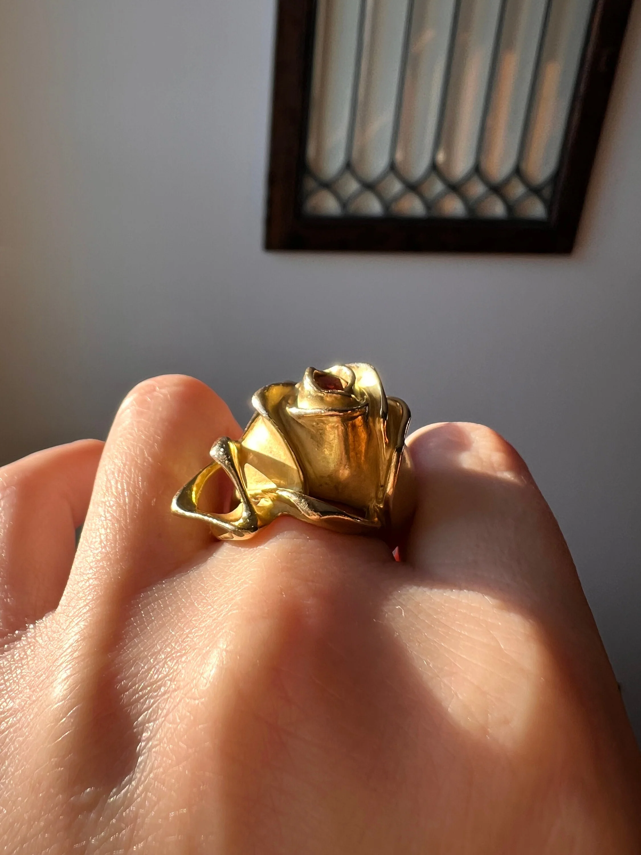 XL Figural ROSE Ring Very HEAVY 17.1g 18k Gold Solid Vintage Floral Yellow Sapphire Chunky - Image 5