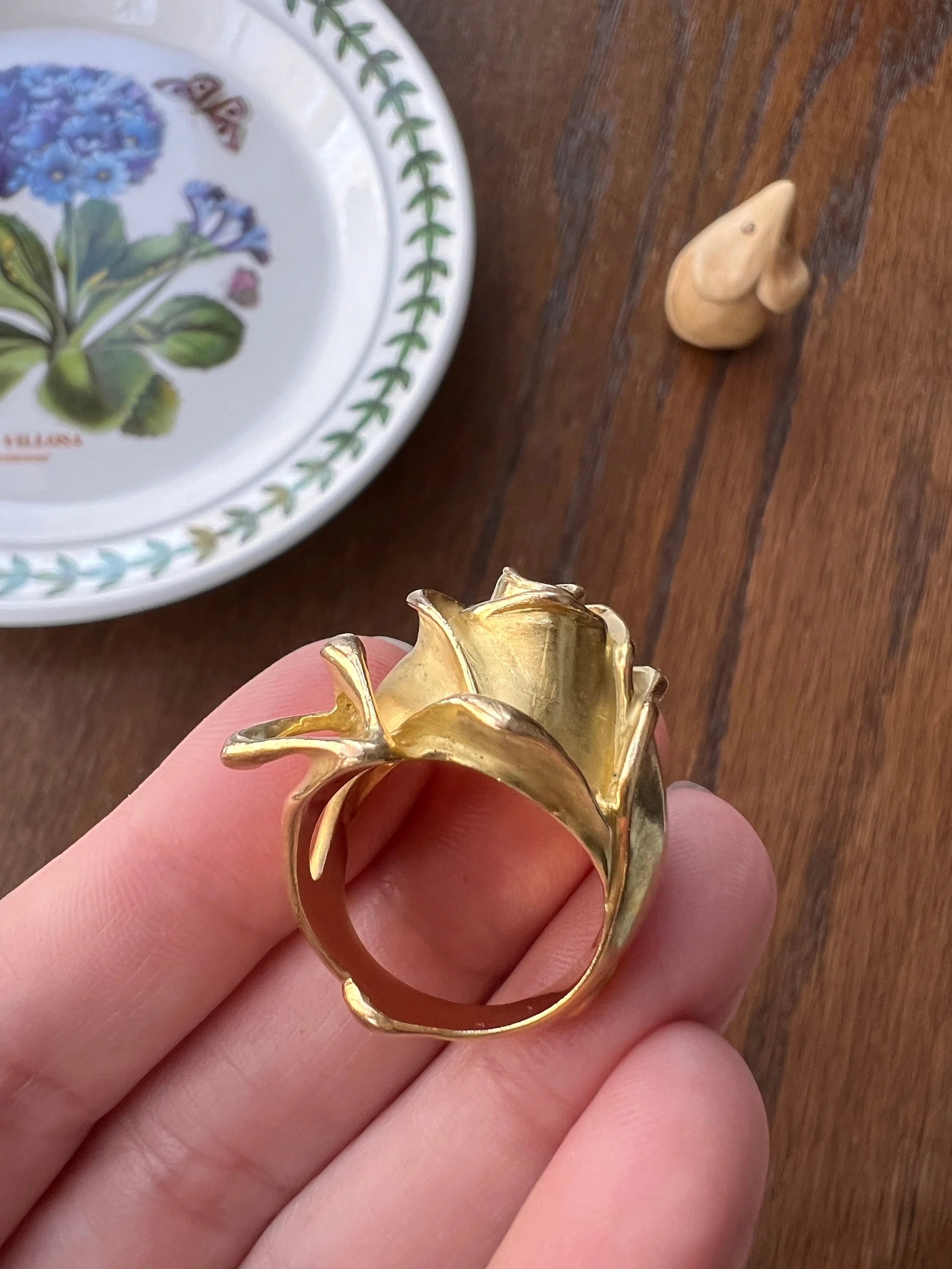 XL Figural ROSE Ring Very HEAVY 17.1g 18k Gold Solid Vintage Floral Yellow Sapphire Chunky - Image 8