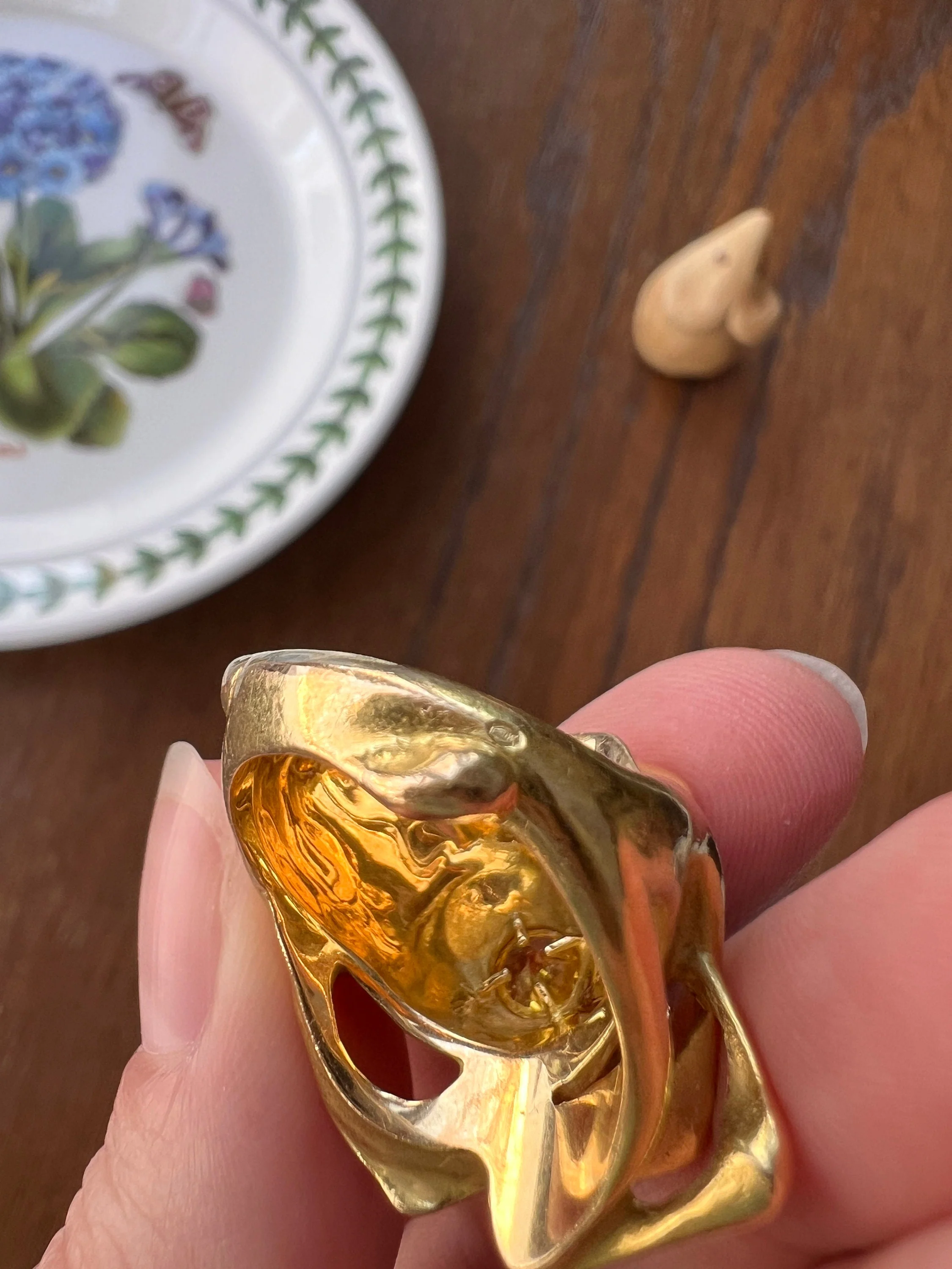 XL Figural ROSE Ring Very HEAVY 17.1g 18k Gold Solid Vintage Floral Yellow Sapphire Chunky - Image 9