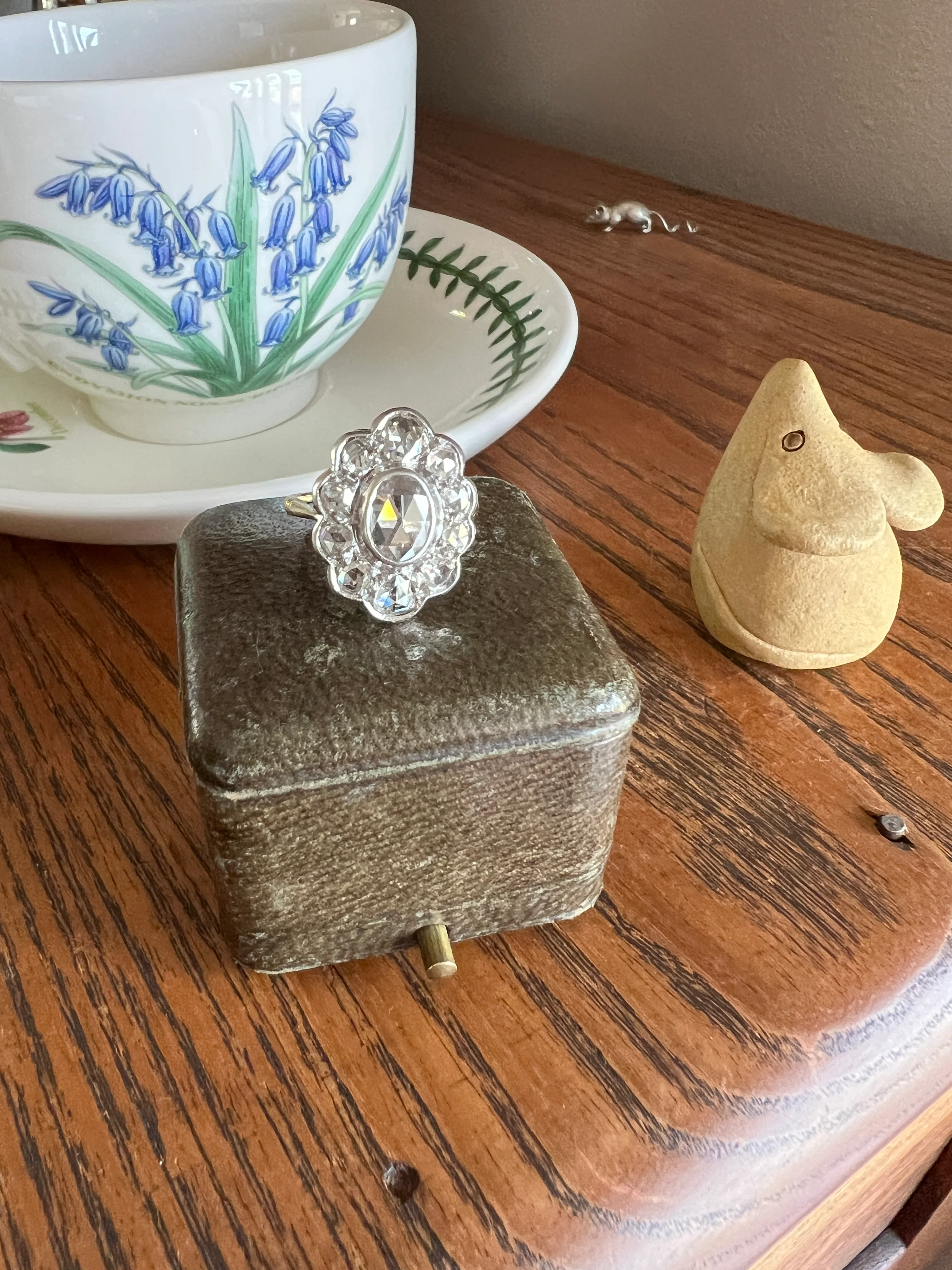 XL French Antique Open Back Oval Rose Cut DIAMOND Clear Disco Daisy Cluster Ring Victorian 18k Gold Platinum - Image 12