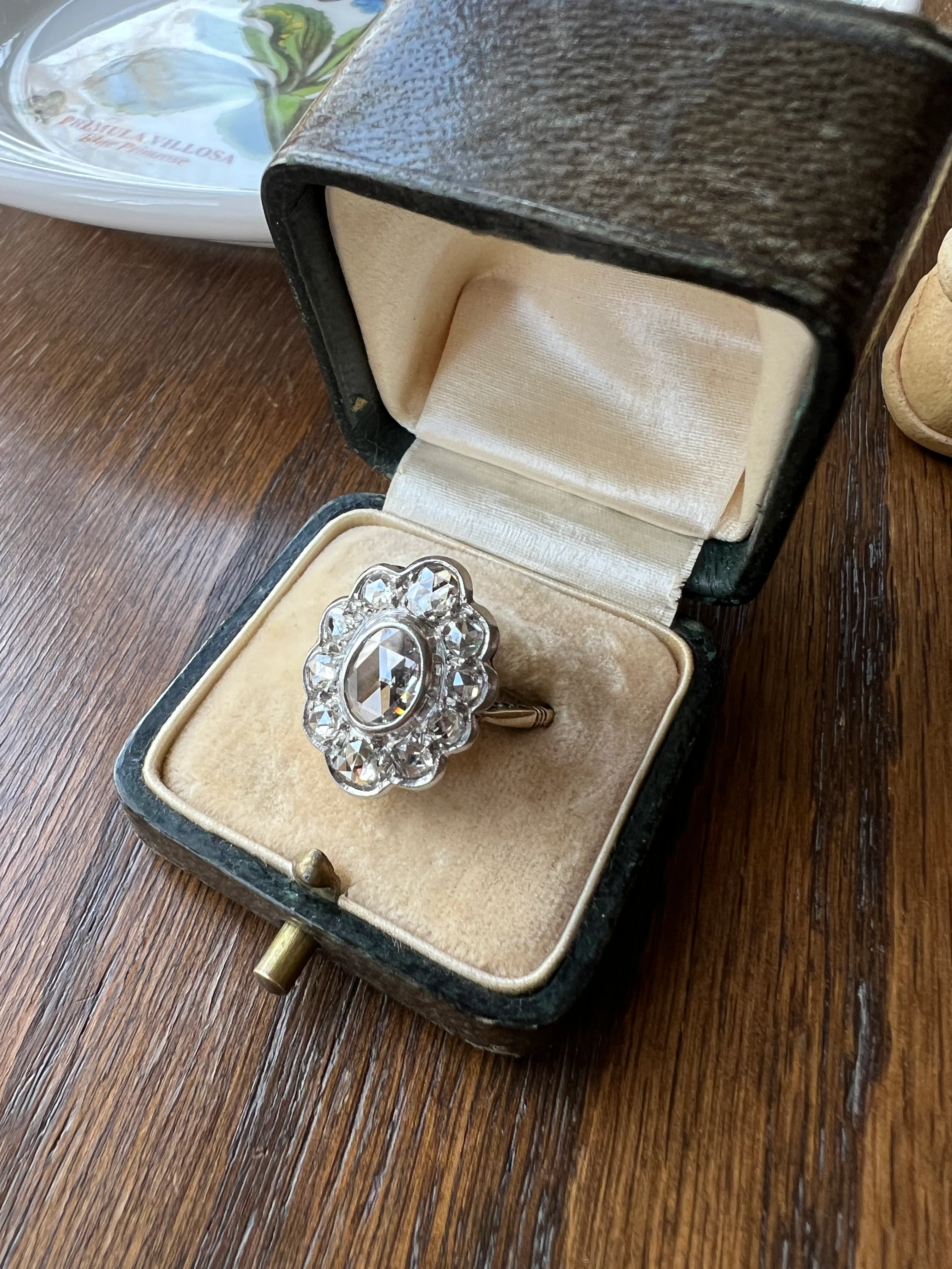 XL French Antique Open Back Oval Rose Cut DIAMOND Clear Disco Daisy Cluster Ring Victorian 18k Gold Platinum - Image 13