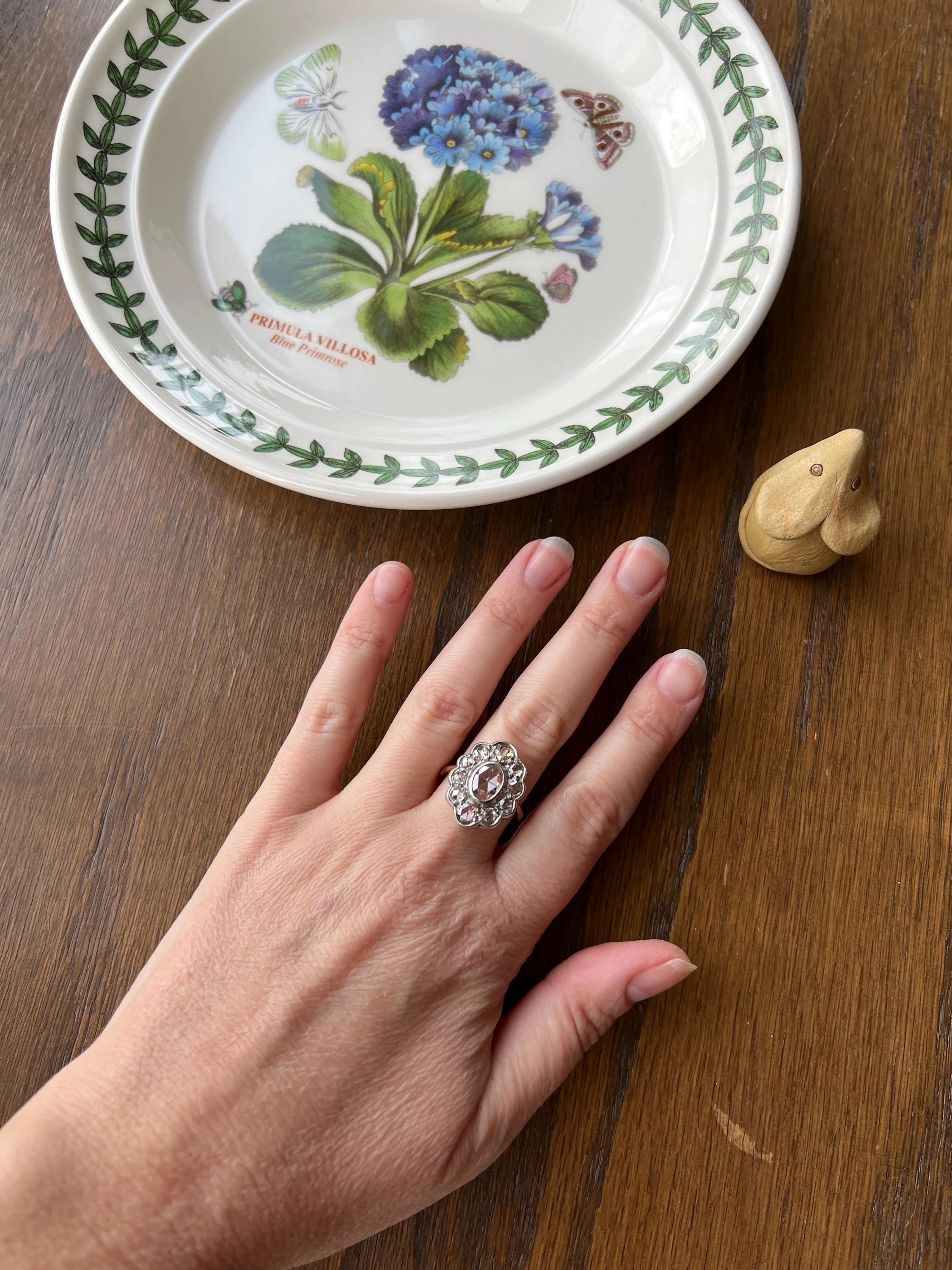 XL French Antique Open Back Oval Rose Cut DIAMOND Clear Disco Daisy Cluster Ring Victorian 18k Gold Platinum - Image 2