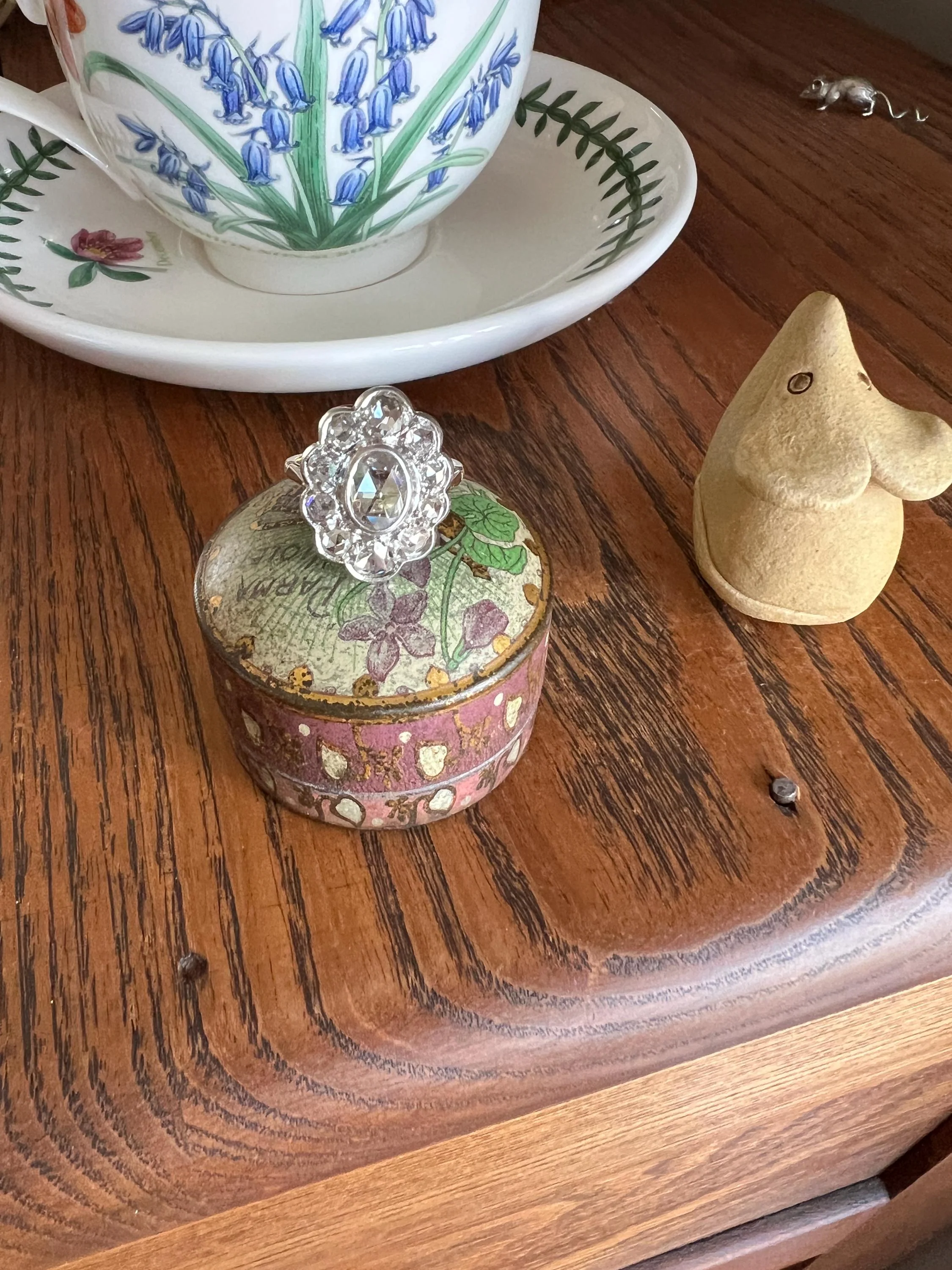 XL French Antique Open Back Oval Rose Cut DIAMOND Clear Disco Daisy Cluster Ring Victorian 18k Gold Platinum - Image 7