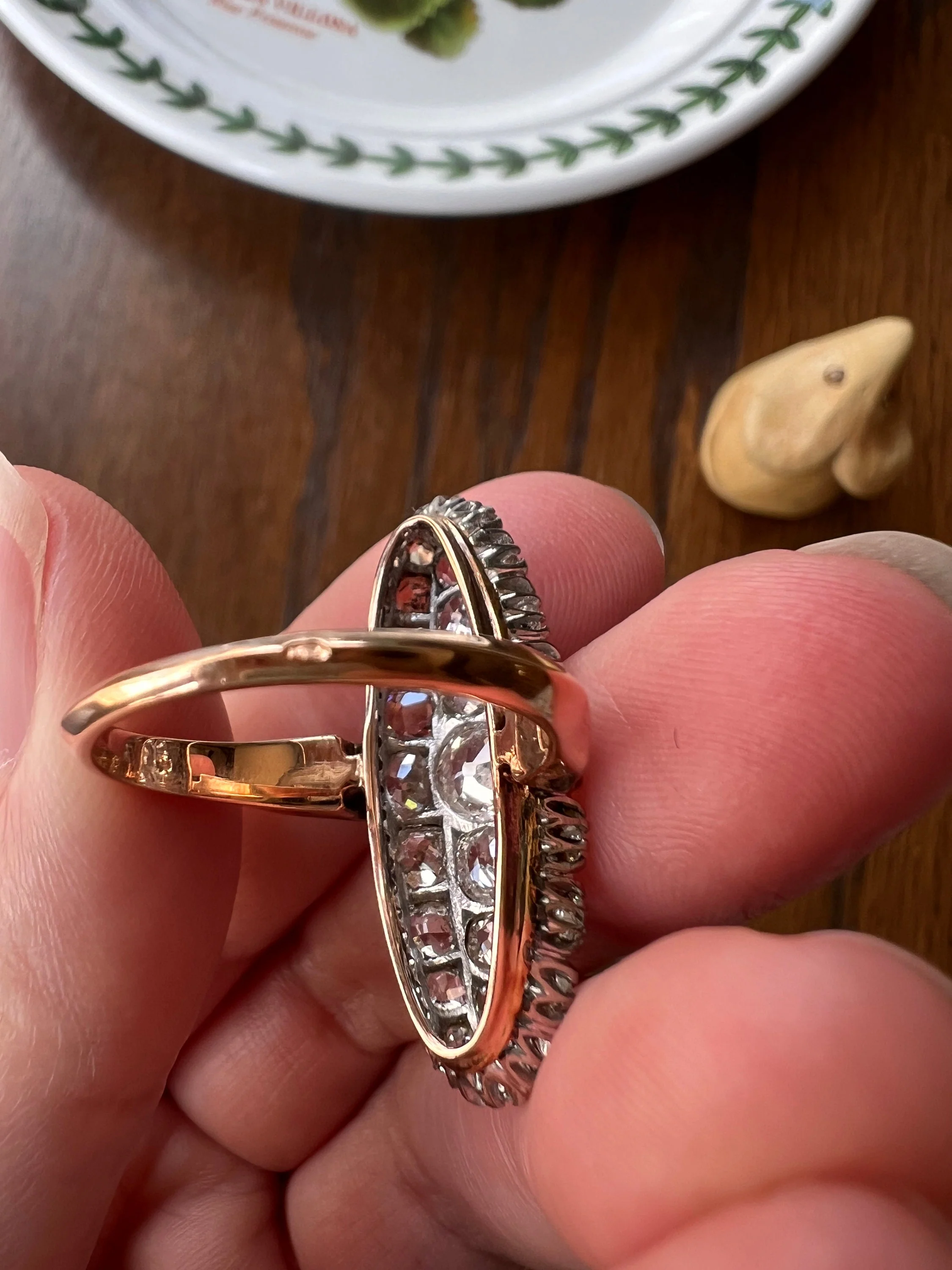 XL Oval French ANTIQUE 3.5 Carat 29 Old Mine Cut DIAMOND Rose Cut Cluster Ring 18k Gold - Image 10